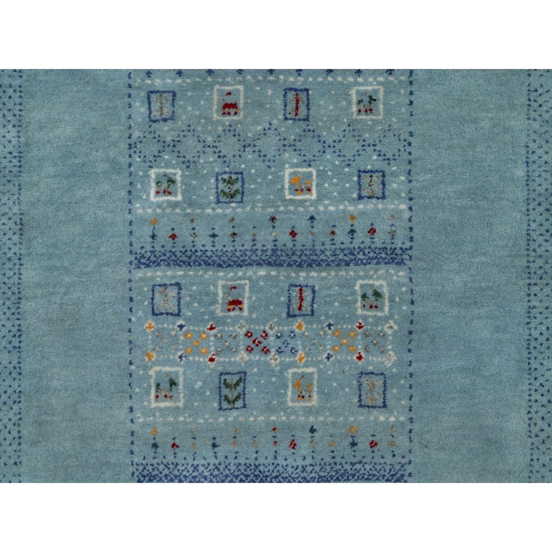 3'x5'6" Stone Blue, Lori Buft Gabbeh with Small Animal Figurines, Modern, Thick and Plush, 100% Wool, Hand Knotted, Oriental Rug Sh91311
