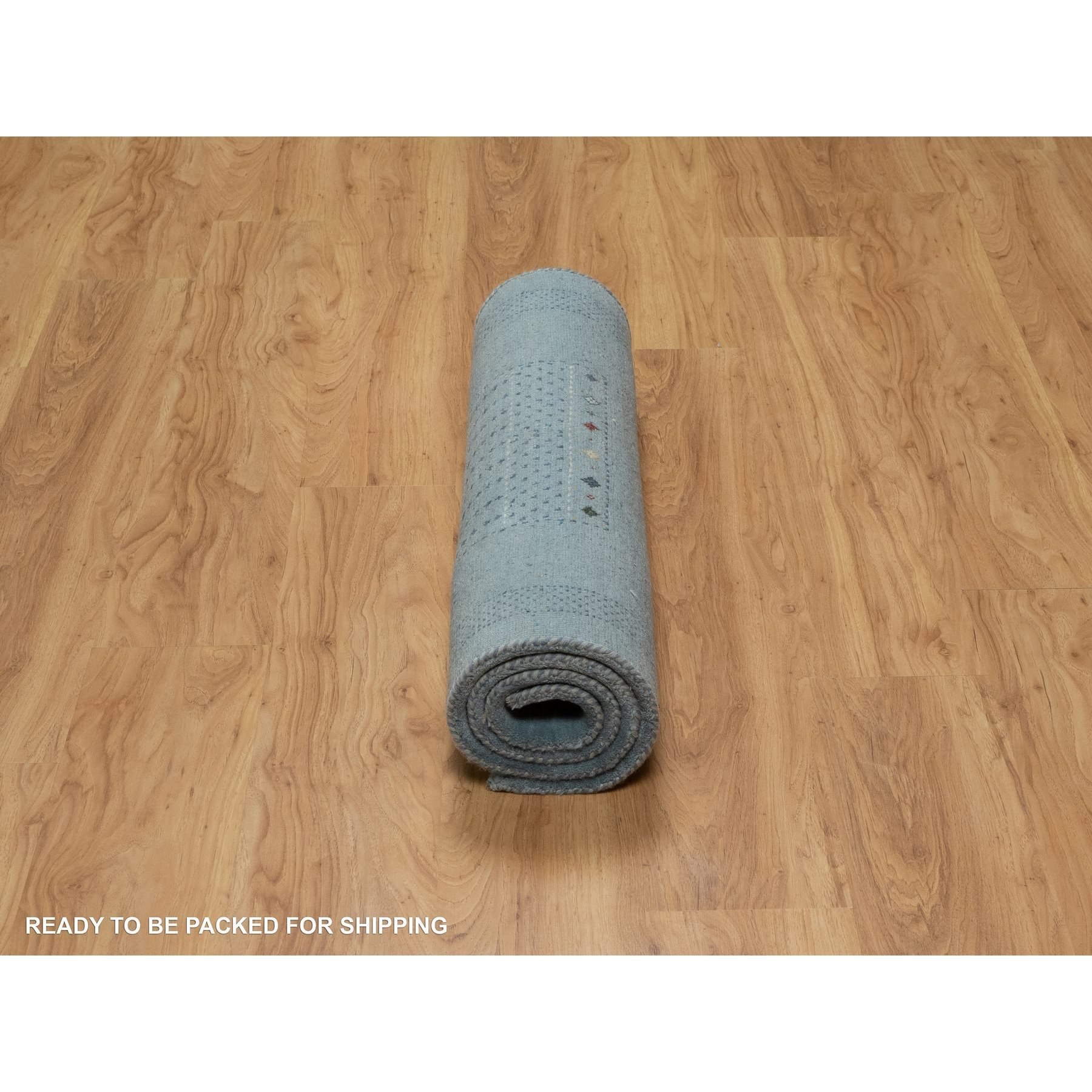 3'x5'6" Stone Blue, Lori Buft Gabbeh with Small Animal Figurines, Modern, Thick and Plush, 100% Wool, Hand Knotted, Oriental Rug Sh91311