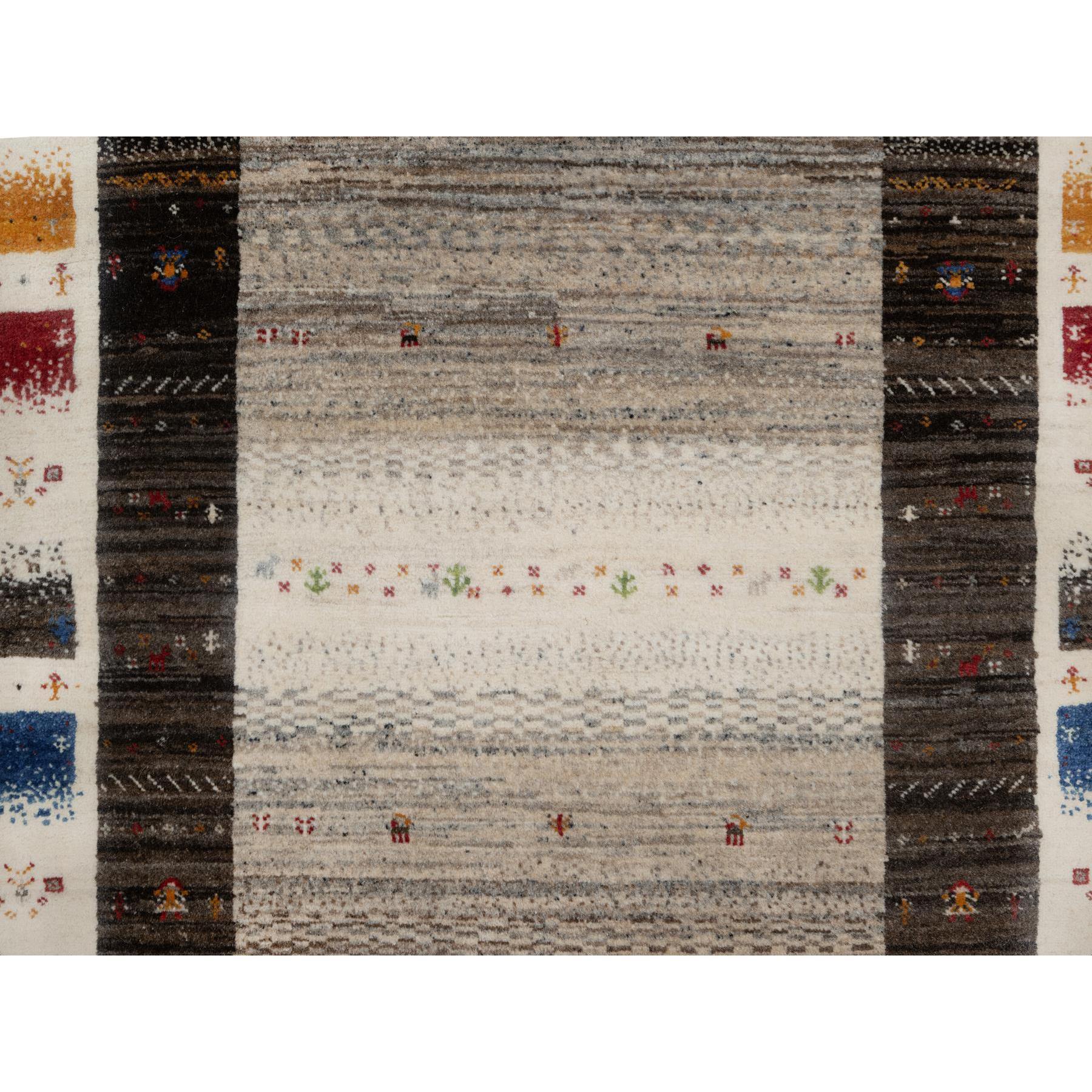 3'x5' Chiffon White, Modern, Lori Buft Gabbeh with Small Animal and Human Figurines, Thick and Plush, Pure Wool, Hand Knotted, Oriental Rug Sh91313