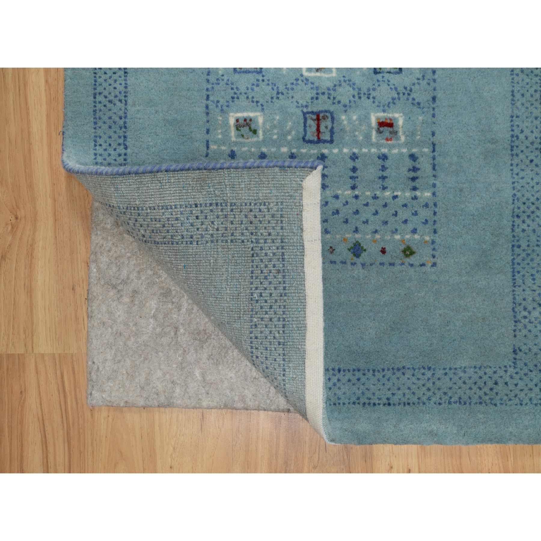 2'3"x4'5" Cerulean Blue, Thick and Plush, Lori Buft Gabbeh with Small Animal Figurines, Modern, 100% Wool, Hand Knotted, Mat, Oriental Rug Sh91319