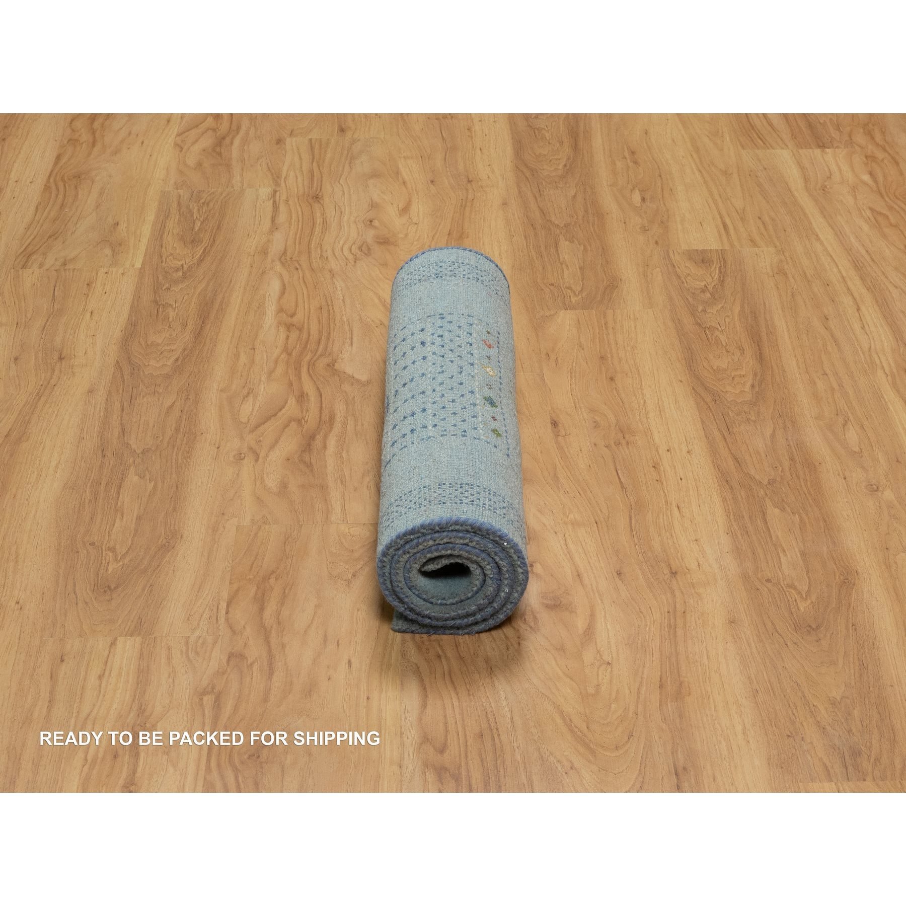2'3"x4'5" Cerulean Blue, Thick and Plush, Lori Buft Gabbeh with Small Animal Figurines, Modern, 100% Wool, Hand Knotted, Mat, Oriental Rug Sh91319