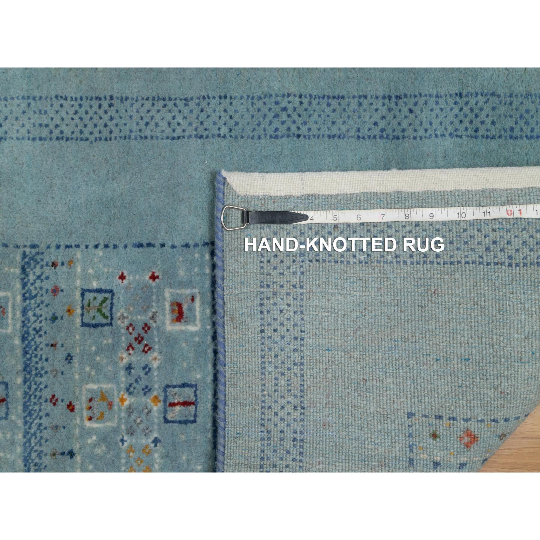 2'3"x4'5" Cerulean Blue, Thick and Plush, Lori Buft Gabbeh with Small Animal Figurines, Modern, 100% Wool, Hand Knotted, Mat, Oriental Rug Sh91319