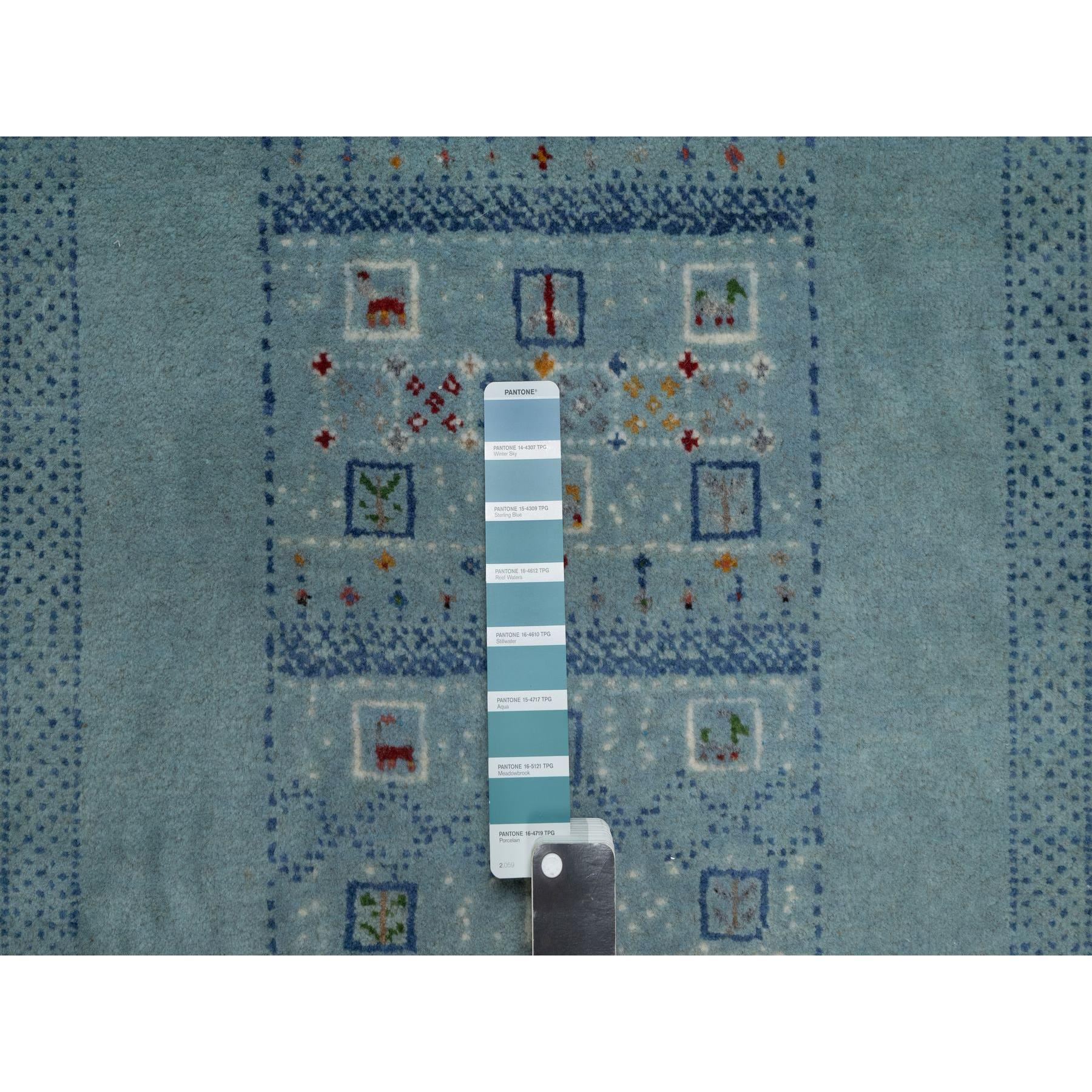 2'3"x4'5" Sterling Blue, Modern, Lori Buft Gabbeh with Small Animal Figurines, Thick and Plush, Pure Wool, Hand Knotted, Mat, Oriental Rug Sh91320