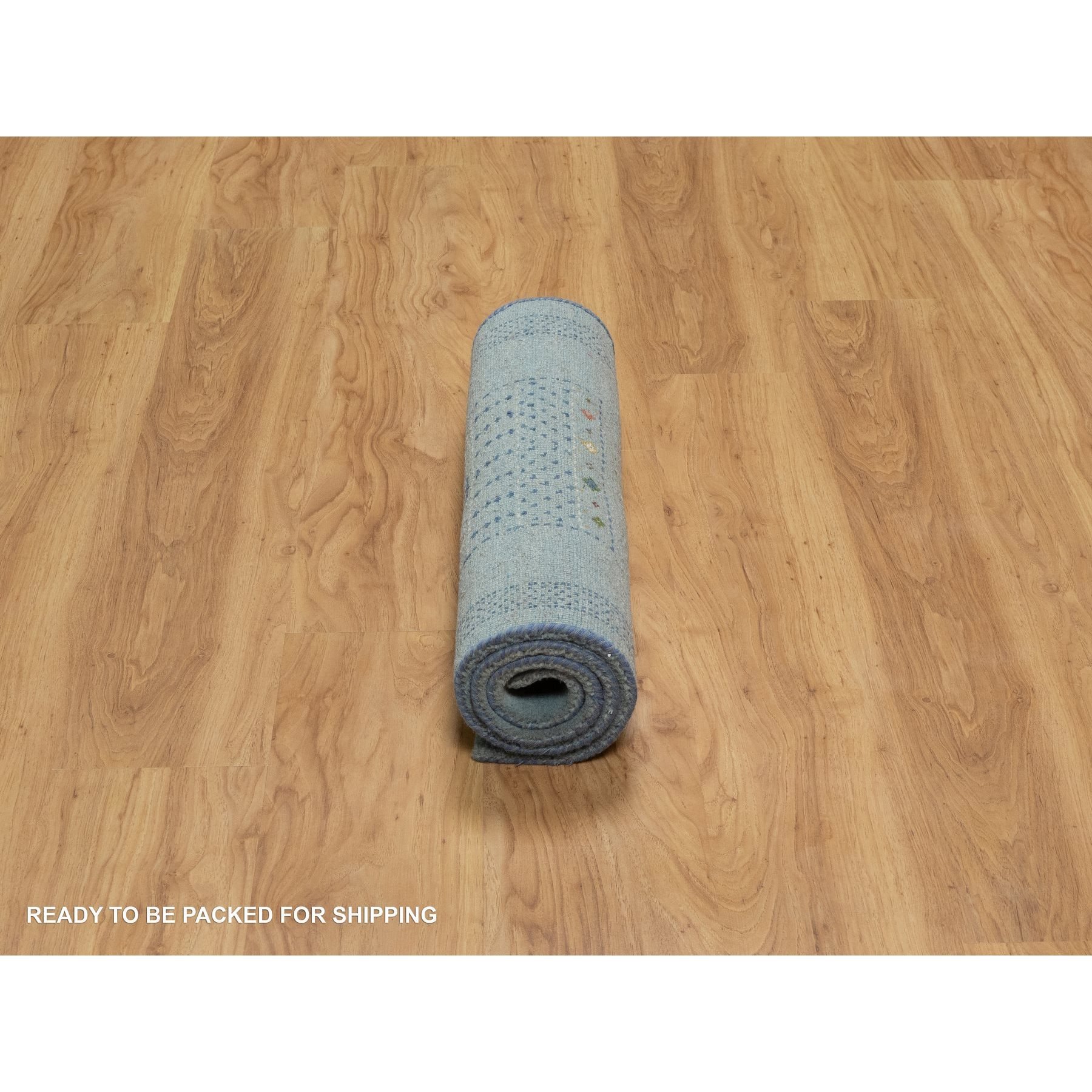 2'3"x4'5" Sterling Blue, Modern, Lori Buft Gabbeh with Small Animal Figurines, Thick and Plush, Pure Wool, Hand Knotted, Mat, Oriental Rug Sh91320