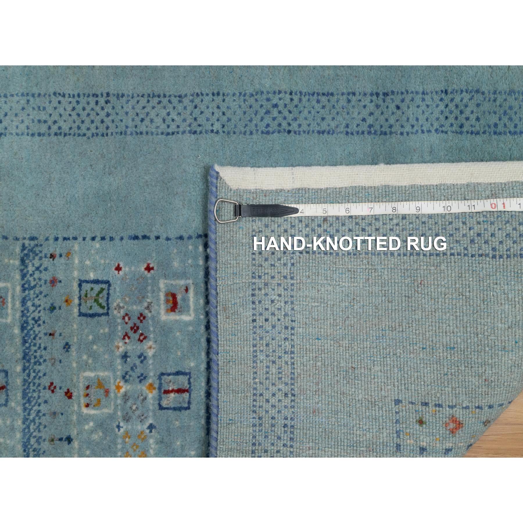 2'3"x4'5" Sterling Blue, Modern, Lori Buft Gabbeh with Small Animal Figurines, Thick and Plush, Pure Wool, Hand Knotted, Mat, Oriental Rug Sh91320