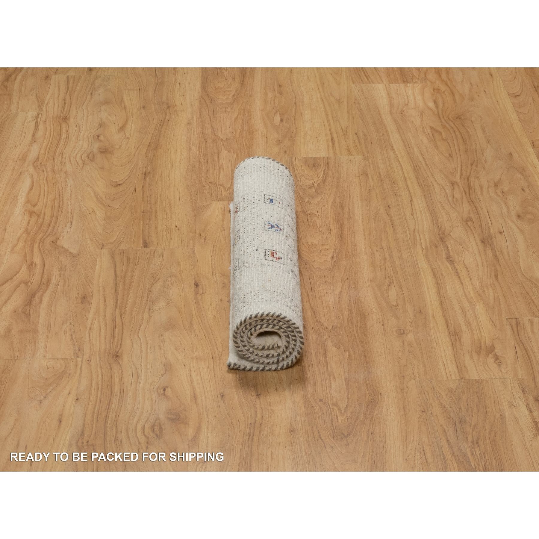 2'x3'1" Linen White, Modern, Hand Knotted, Lori Buft Gabbeh with Small Animal Figurines, Thick and Plush, Pure Wool, Mat, Oriental Rug Sh91321