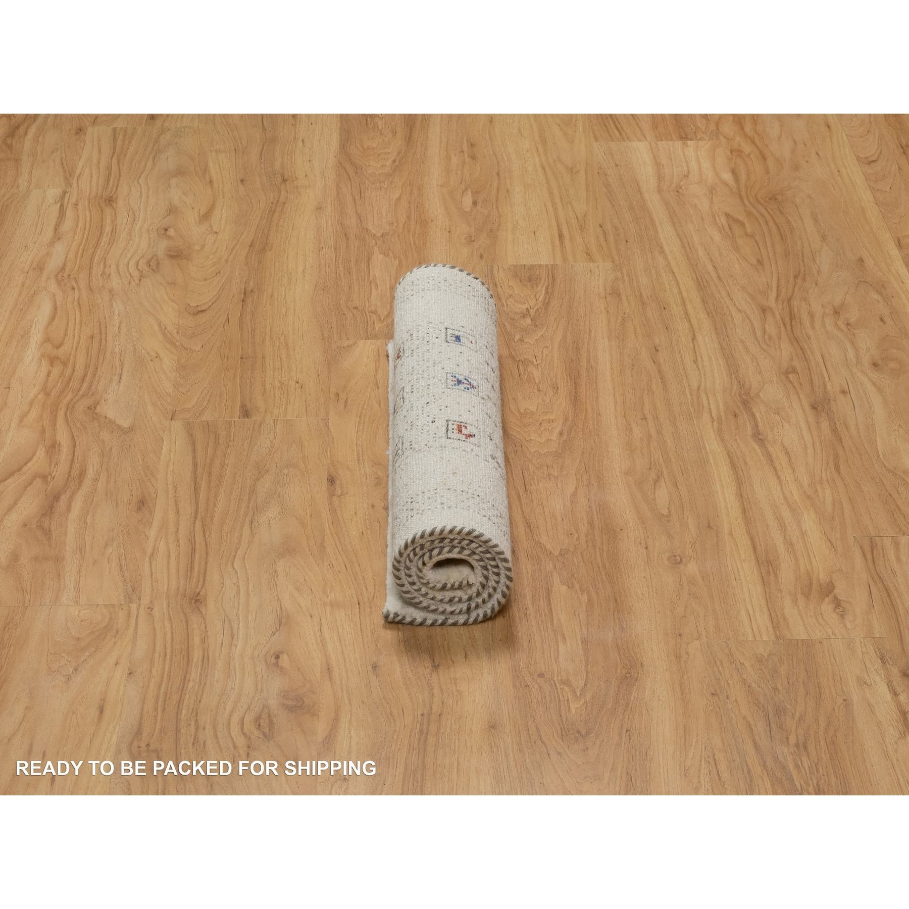 2'x3'1" Swan White, Thick and Plush, Modern, Lori Buft Gabbeh with Small Animal Figurines, 100% Wool, Hand Knotted, Mat, Oriental Rug Sh91322