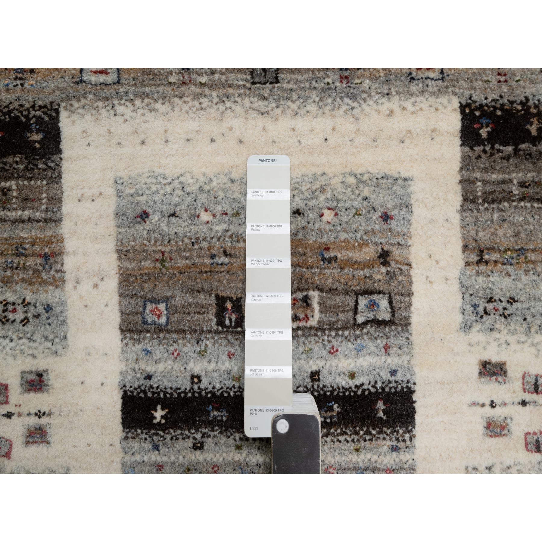 2'x3' Chiffon White, Modern, Lori Buft Gabbeh with Small Animal and Human Figurines, Thick and Plush, 100% Wool, Hand Knotted, Mat, Oriental Rug Sh91325