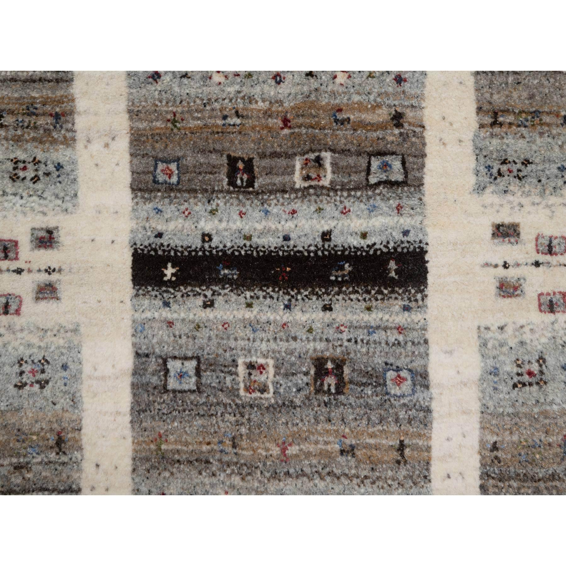 2'x3' Chiffon White, Modern, Lori Buft Gabbeh with Small Animal and Human Figurines, Thick and Plush, 100% Wool, Hand Knotted, Mat, Oriental Rug Sh91325