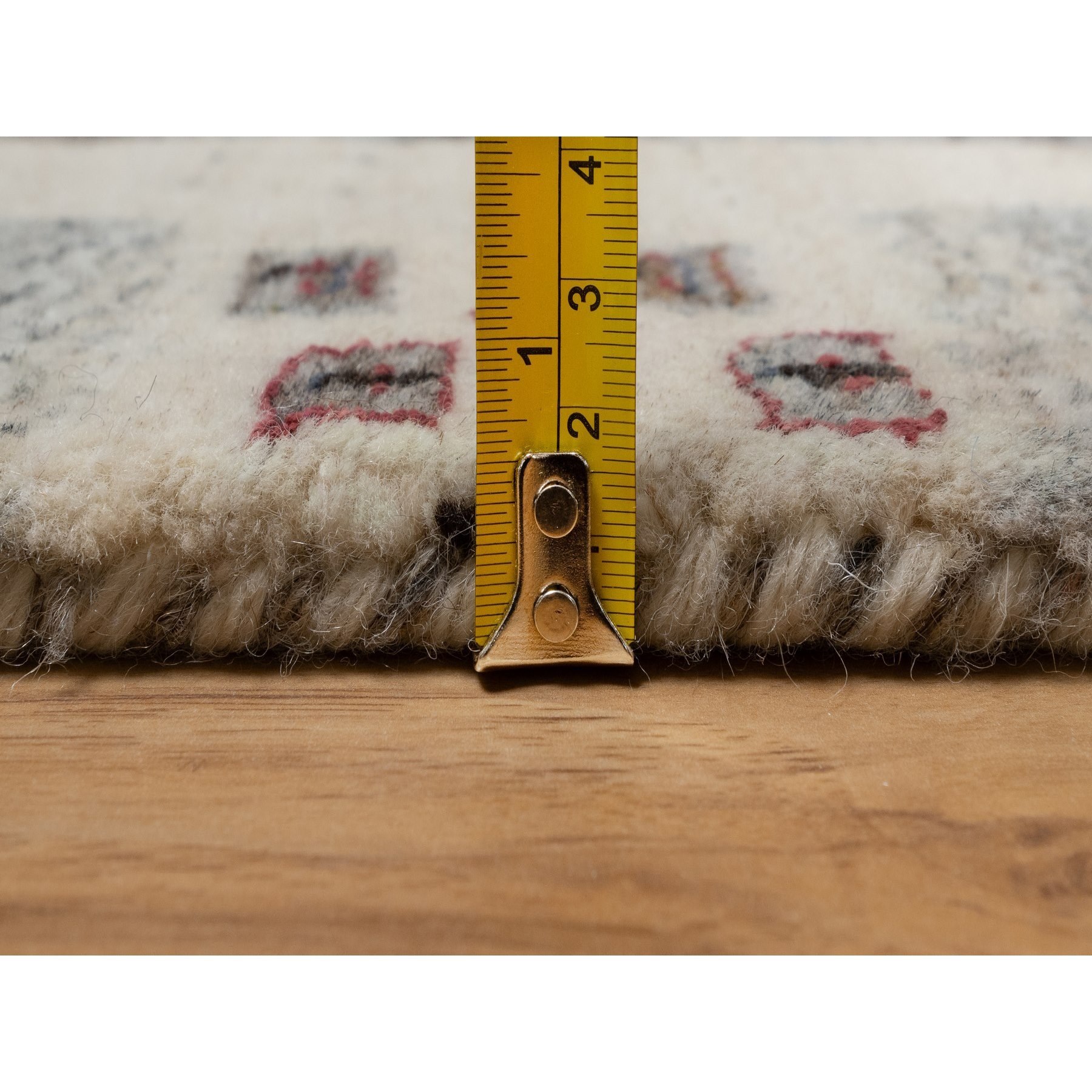 2'x3' Chiffon White, Modern, Lori Buft Gabbeh with Small Animal and Human Figurines, Thick and Plush, 100% Wool, Hand Knotted, Mat, Oriental Rug Sh91325