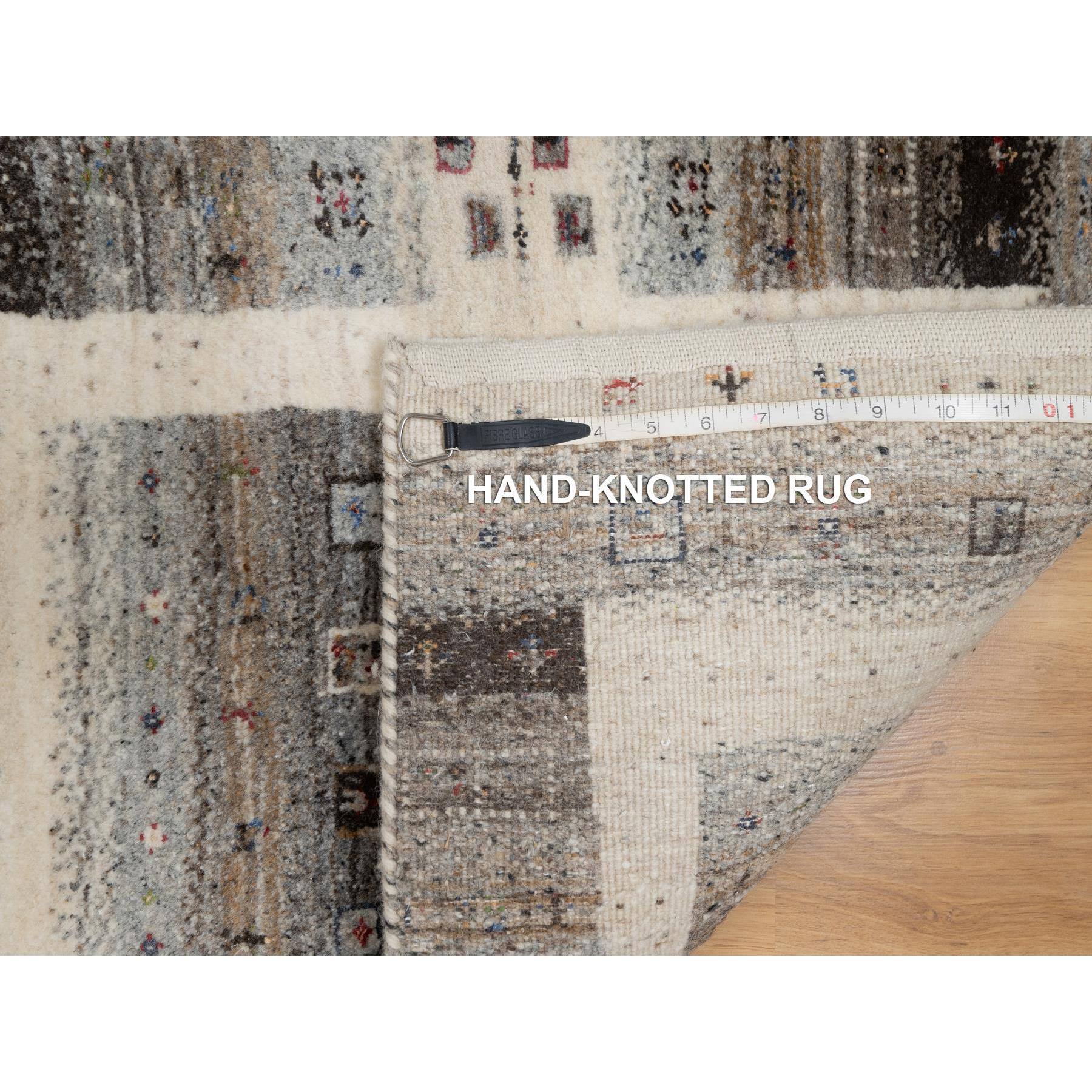 2'x3' Chiffon White, Modern, Lori Buft Gabbeh with Small Animal and Human Figurines, Thick and Plush, 100% Wool, Hand Knotted, Mat, Oriental Rug Sh91325