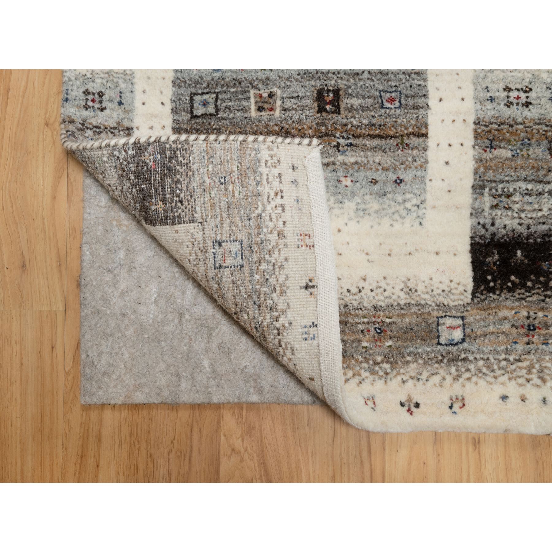 2'x3' Pearl White, Hand Knotted, Lori Buft Gabbeh with Small Animal and Human Figurines, Thick and Plush, Modern, Pure Wool, Mat, Oriental Rug Sh91326