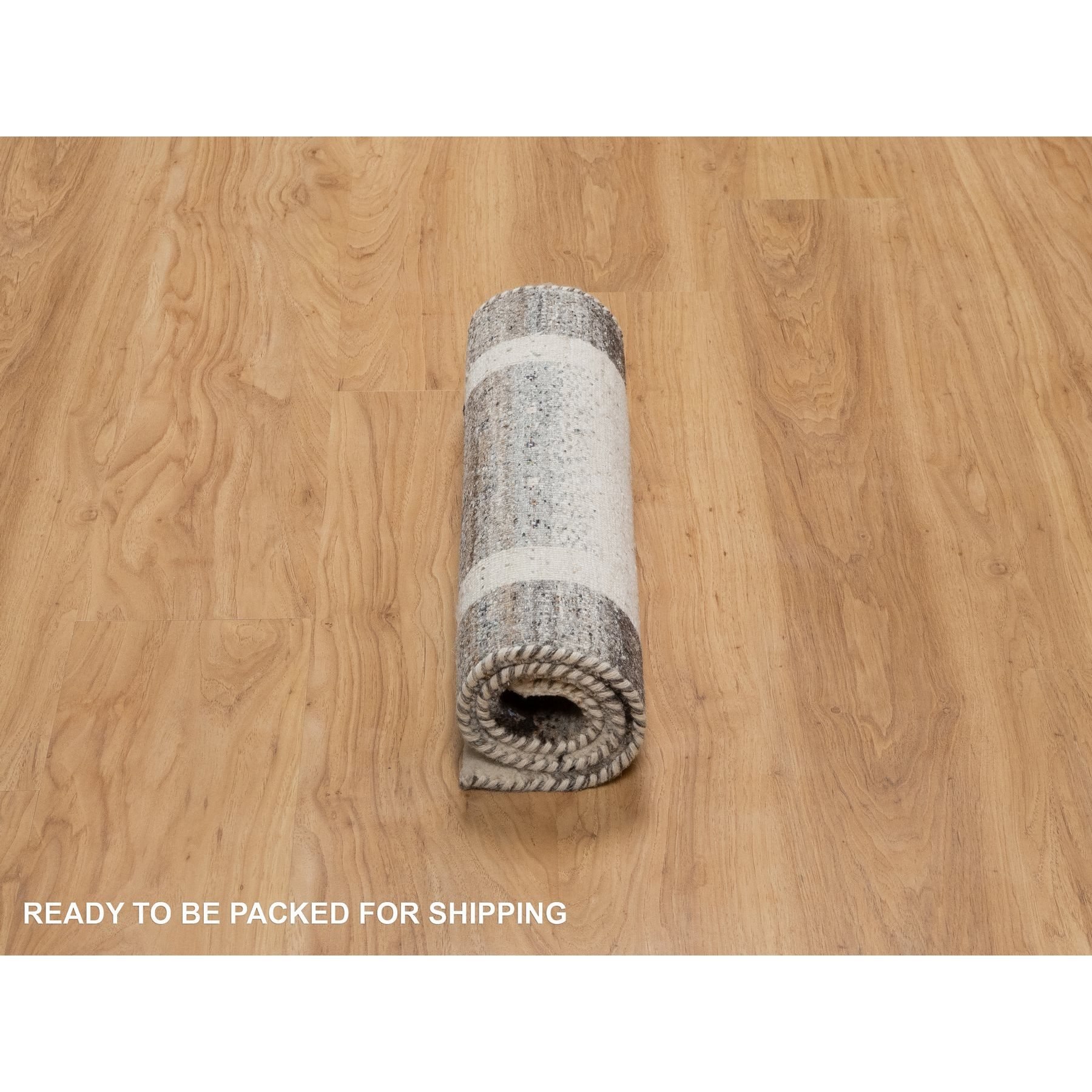 2'x3' Pearl White, Hand Knotted, Lori Buft Gabbeh with Small Animal and Human Figurines, Thick and Plush, Modern, Pure Wool, Mat, Oriental Rug Sh91326