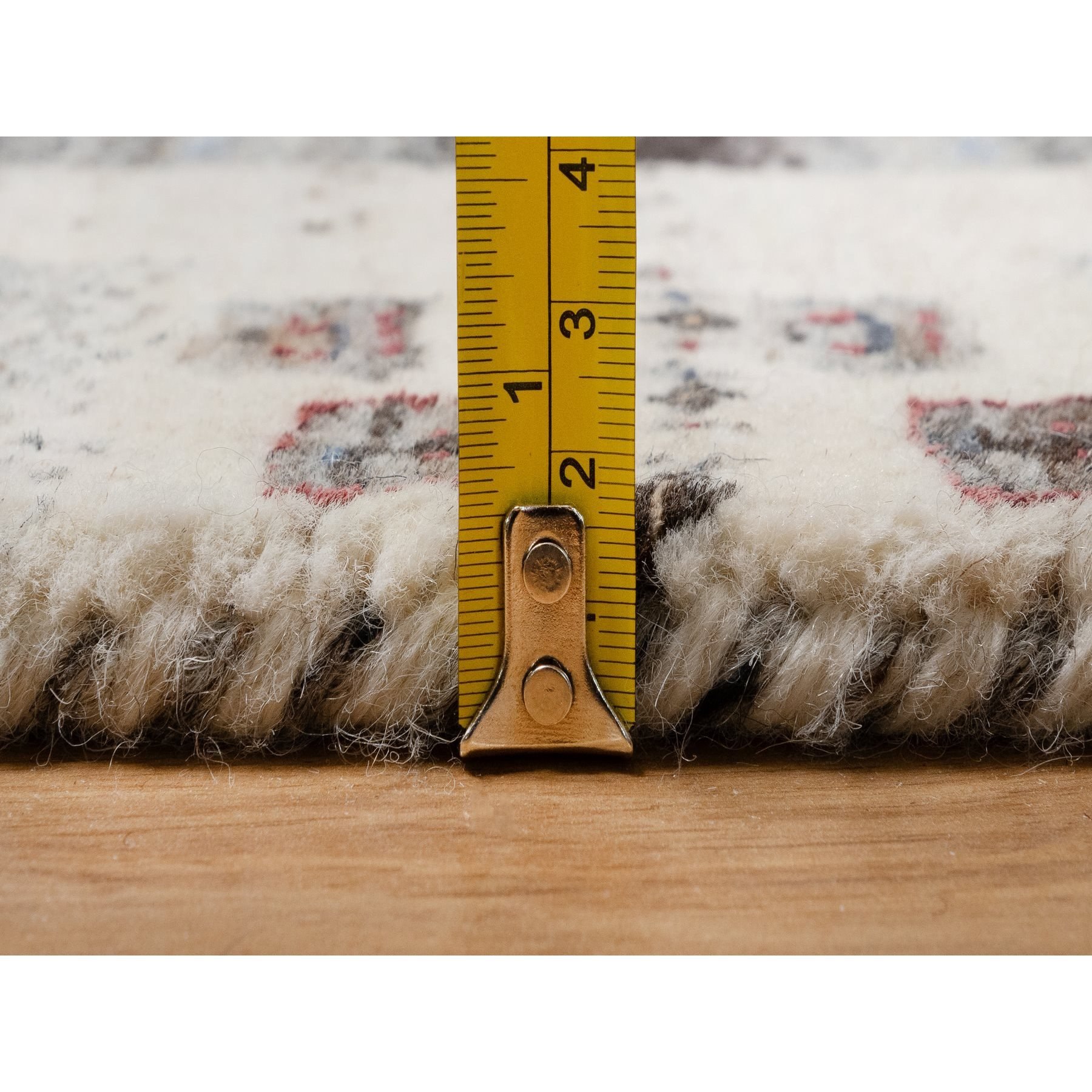 2'x3' Pearl White, Hand Knotted, Lori Buft Gabbeh with Small Animal and Human Figurines, Thick and Plush, Modern, Pure Wool, Mat, Oriental Rug Sh91326