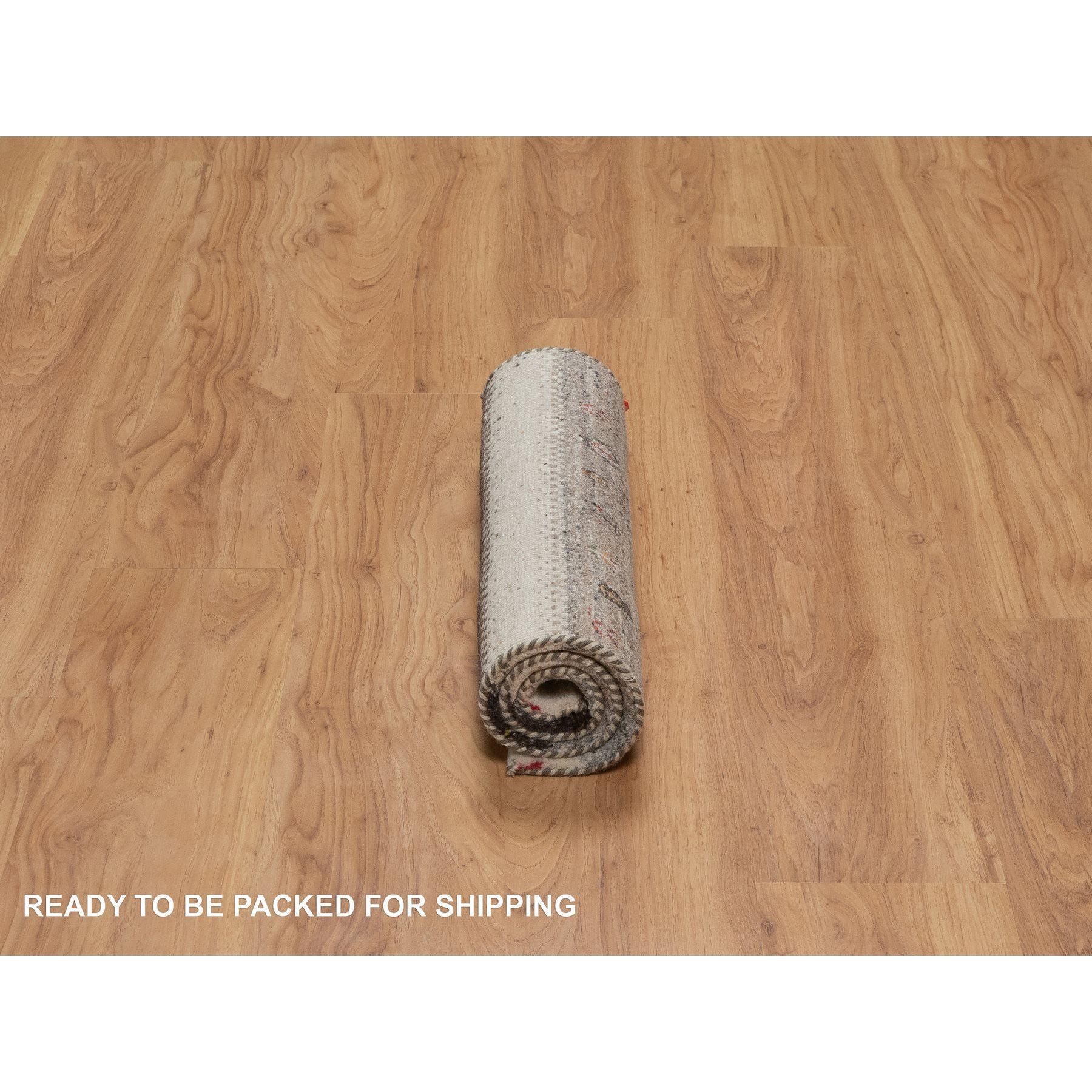 2'x3'1" Vanilla Ice White, Hand Knotted, Lori Buft Gabbeh with Small Tree Figurines, Modern, Thick and Plush, Pure Wool, Mat, Oriental Rug Sh91327