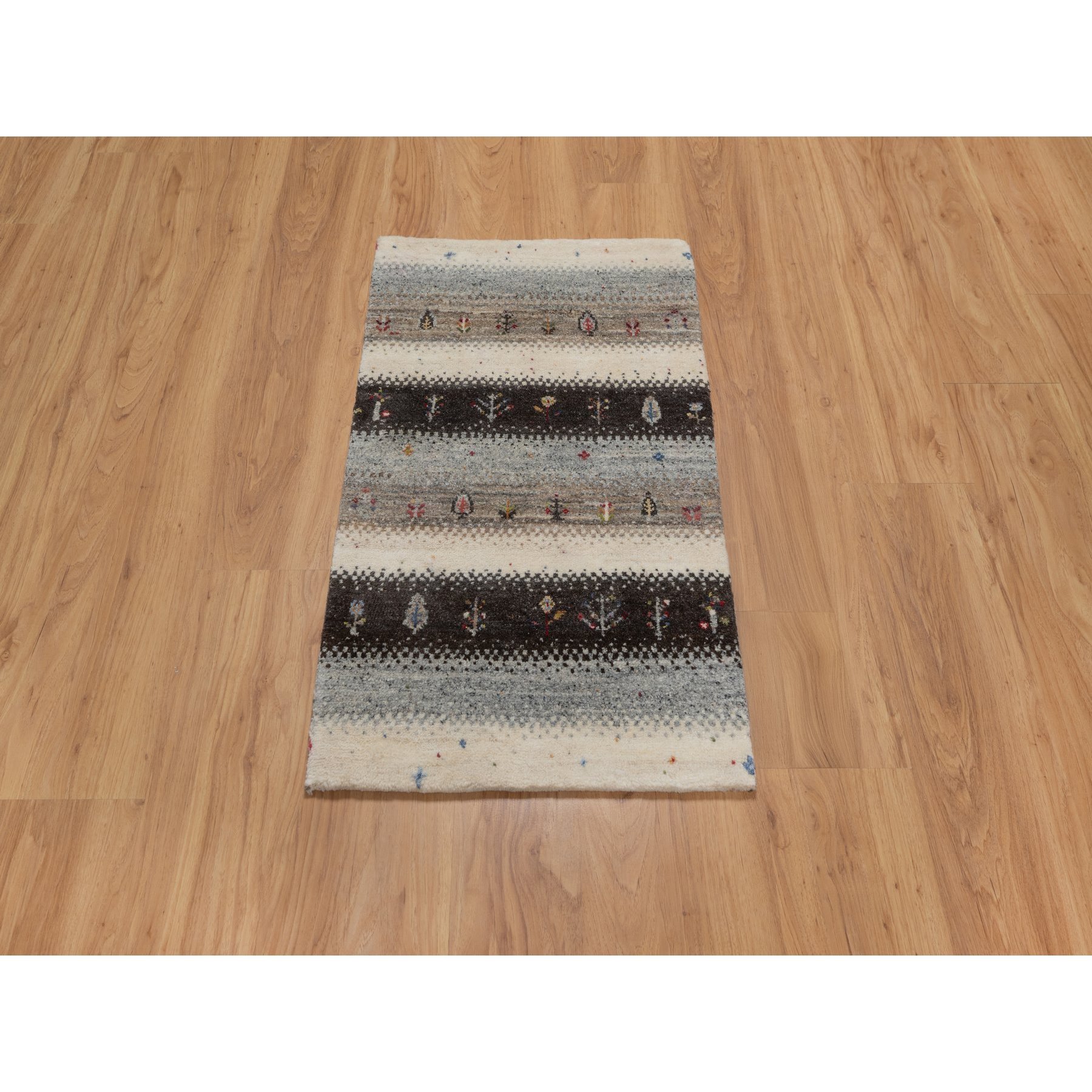 2'x3'1" Linen White, Lori Buft Gabbeh with Small Tree Design, Modern, Thick and Plush, Hand Knotted, 100% Wool, Mat, Oriental Rug Sh91328