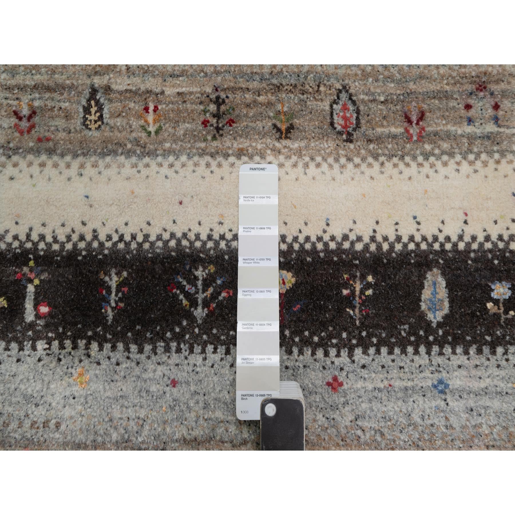 2'x3'1" Linen White, Lori Buft Gabbeh with Small Tree Design, Modern, Thick and Plush, Hand Knotted, 100% Wool, Mat, Oriental Rug Sh91328
