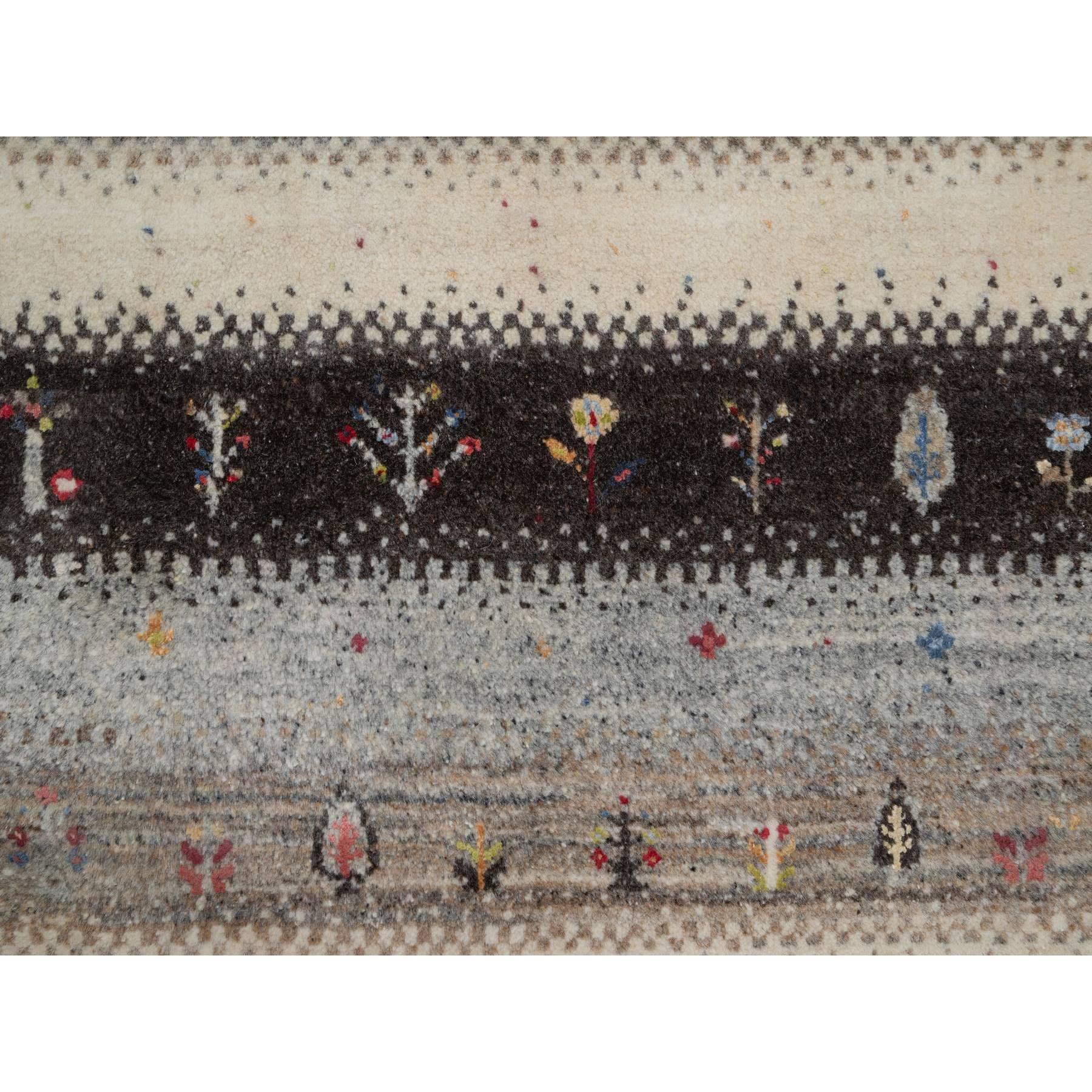 2'x3'1" Linen White, Lori Buft Gabbeh with Small Tree Design, Modern, Thick and Plush, Hand Knotted, 100% Wool, Mat, Oriental Rug Sh91328