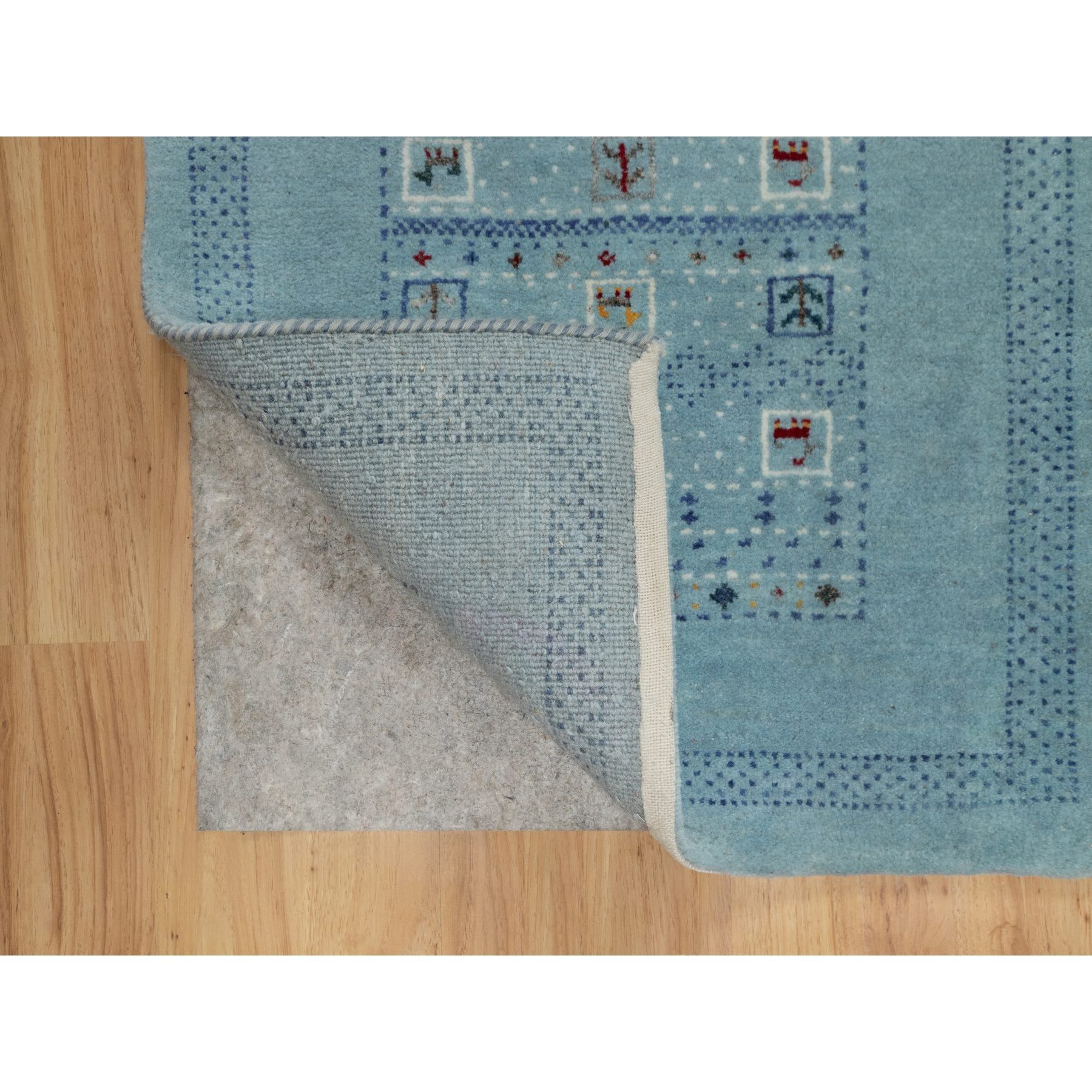 2'2"x3'3" Cerulean Blue, Lori Buft Gabbeh with Small Animal Figurines, Modern, Thick and Plush, 100% Wool, Hand Knotted, Mat, Oriental Rug Sh91329