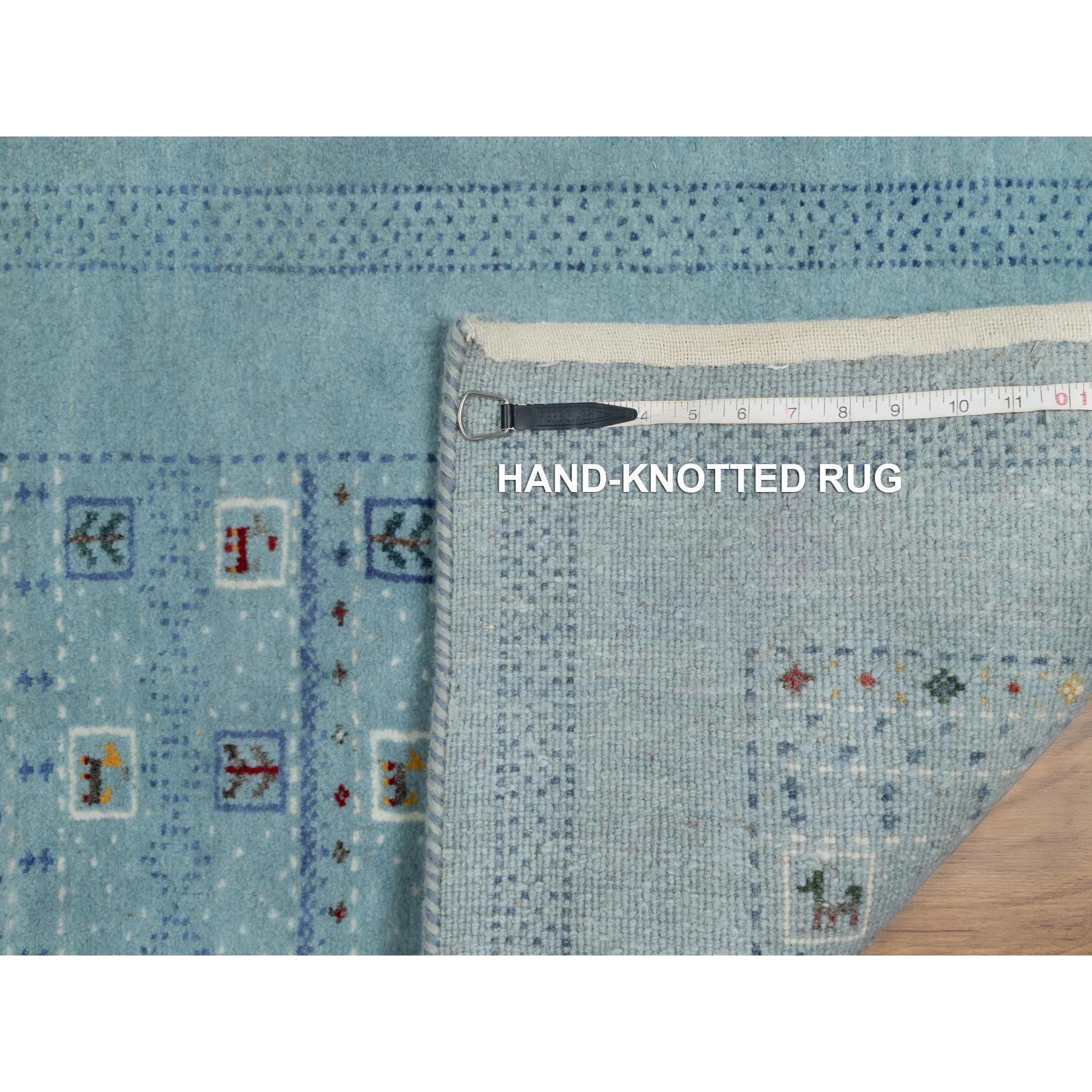 2'2"x3'3" Cerulean Blue, Lori Buft Gabbeh with Small Animal Figurines, Modern, Thick and Plush, 100% Wool, Hand Knotted, Mat, Oriental Rug Sh91329