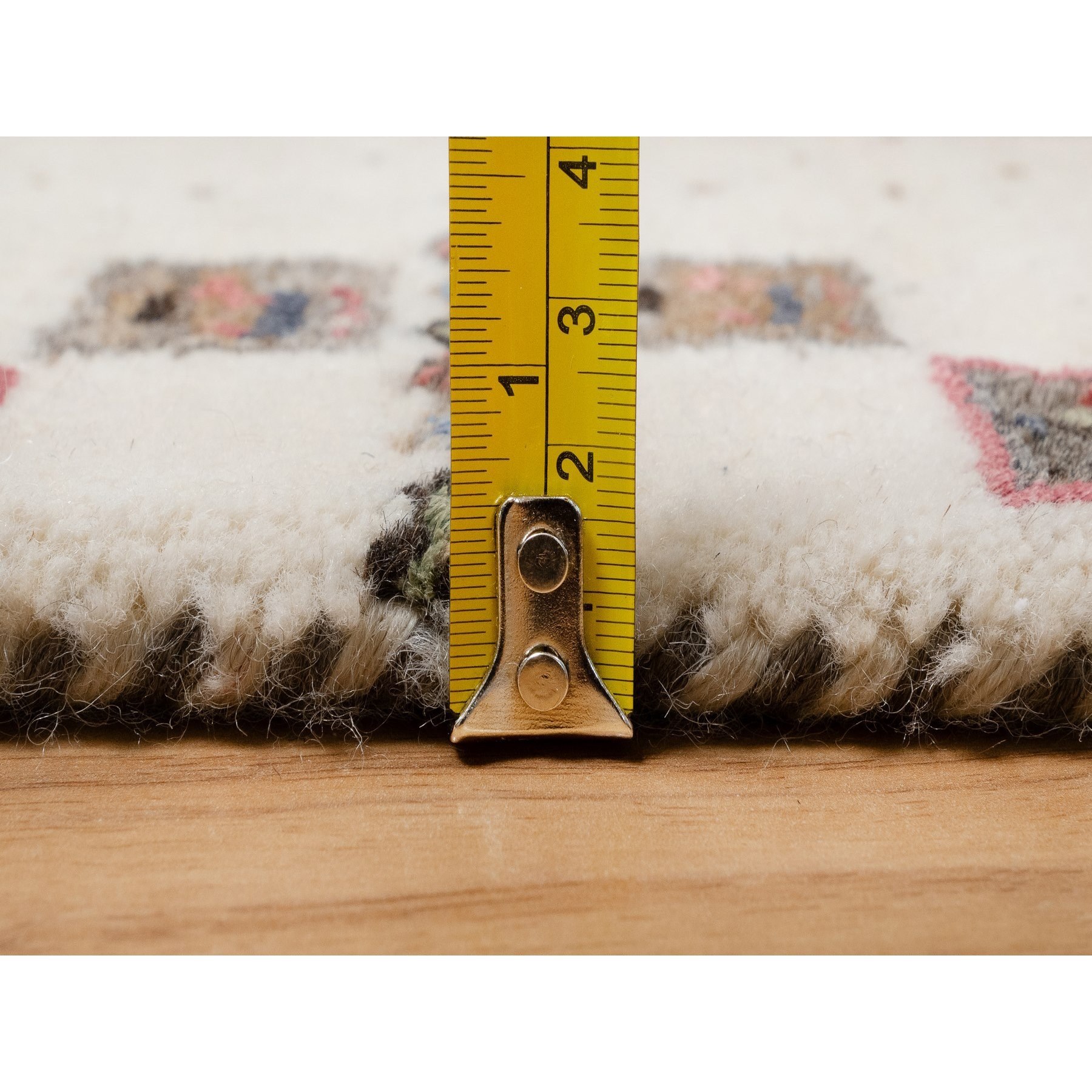 2'3"x4'6" Pristine White, Thick and Plush, Lori Buft Gabbeh with Small Animal and Human Figurines, Modern, Pure Wool, Hand Knotted, Oriental Rug Sh91330