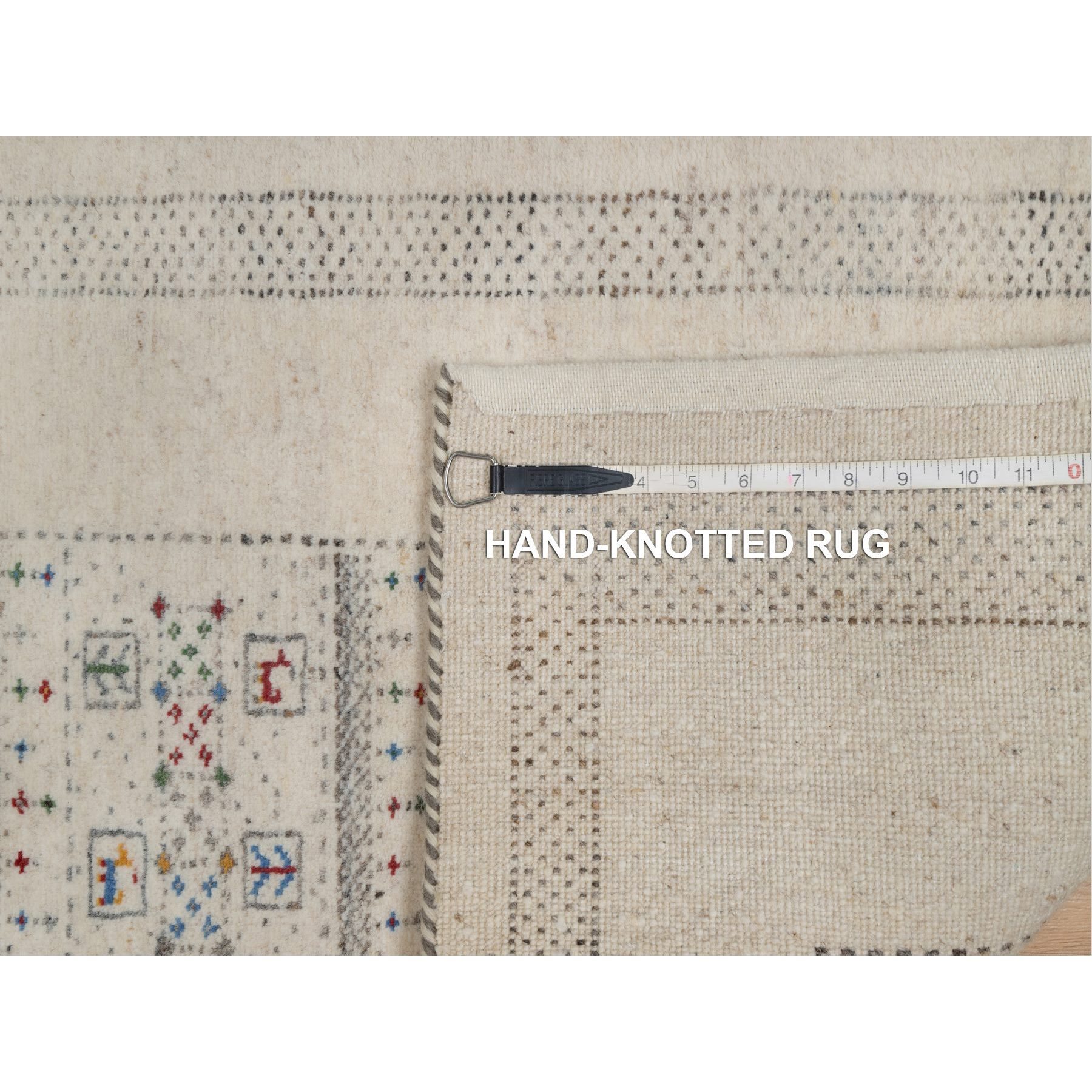 2'3"x4'6" Pristine White, Lori Buft Gabbeh with Small Animal Figurines, Thick and Plush, Modern, Pure Wool, Hand Knotted, Short Runner, Oriental Rug Sh91332