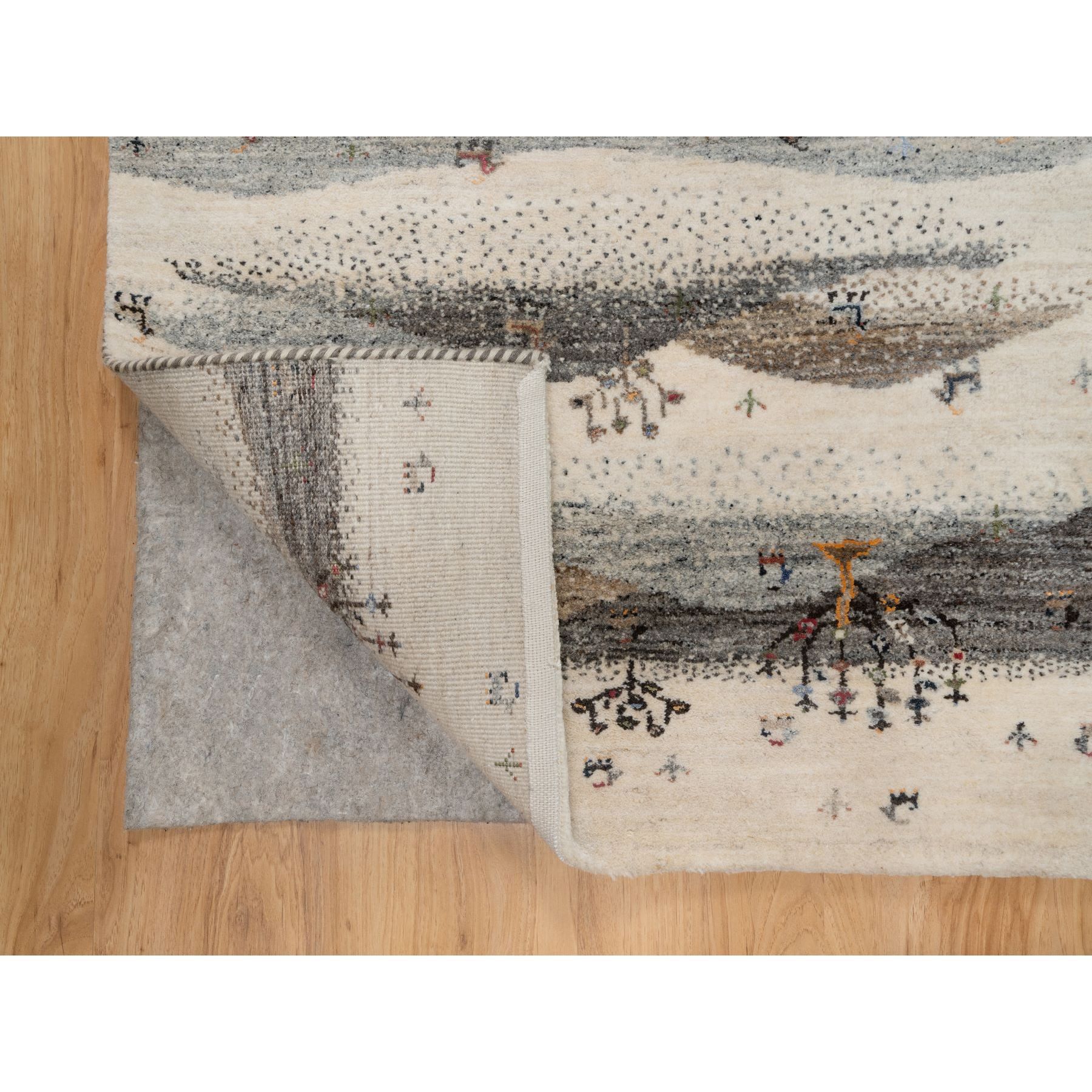 2'8"x11'6" Pristine White, Modern, Lori Buft Gabbeh with Small Animal Figurines, Thick and Plush, 100% Wool, Hand Knotted, Runner, Oriental Rug Sh91335