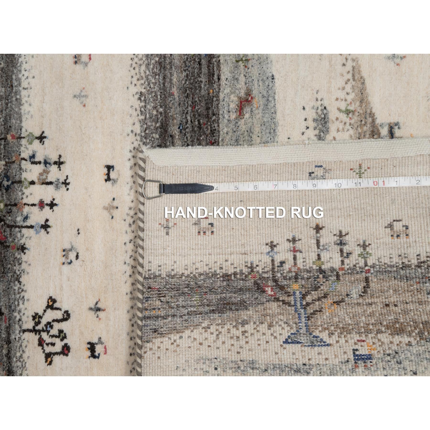 2'8"x11'6" Pristine White, Modern, Lori Buft Gabbeh with Small Animal Figurines, Thick and Plush, 100% Wool, Hand Knotted, Runner, Oriental Rug Sh91335