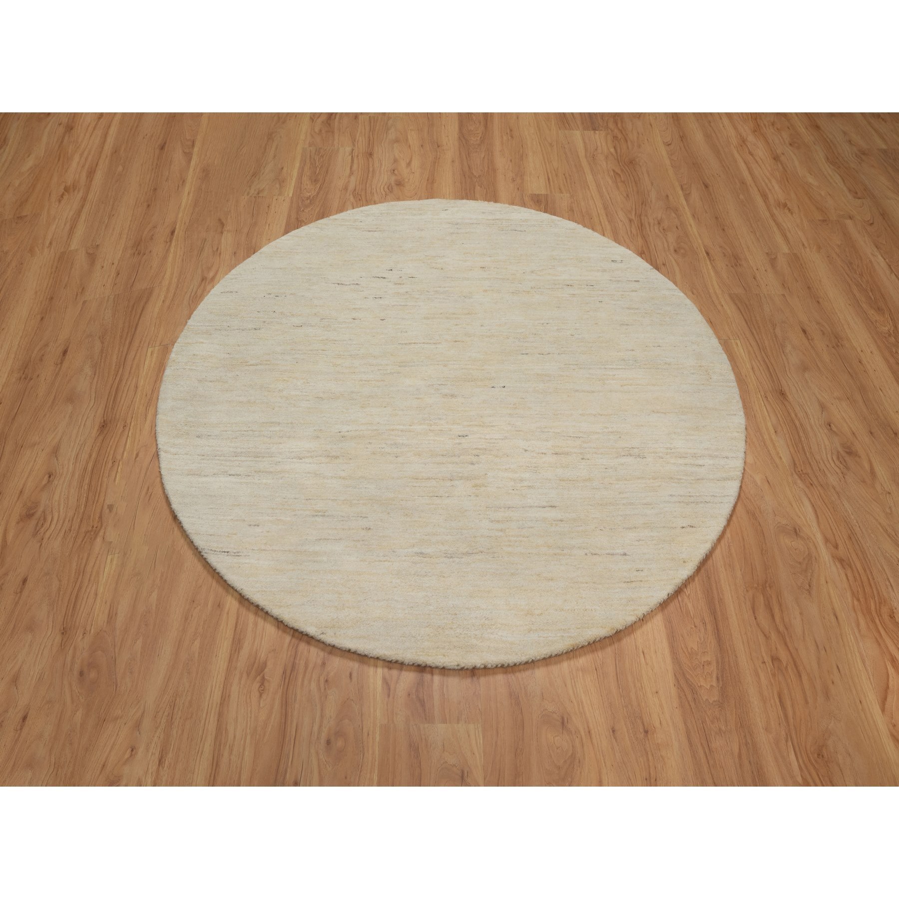 5'x5' Linen White, Modern, Plain Design, Lori Buft Gabbeh, Thick and Plush, Pure Wool, Hand Knotted, Round, Oriental Rug Sh91336