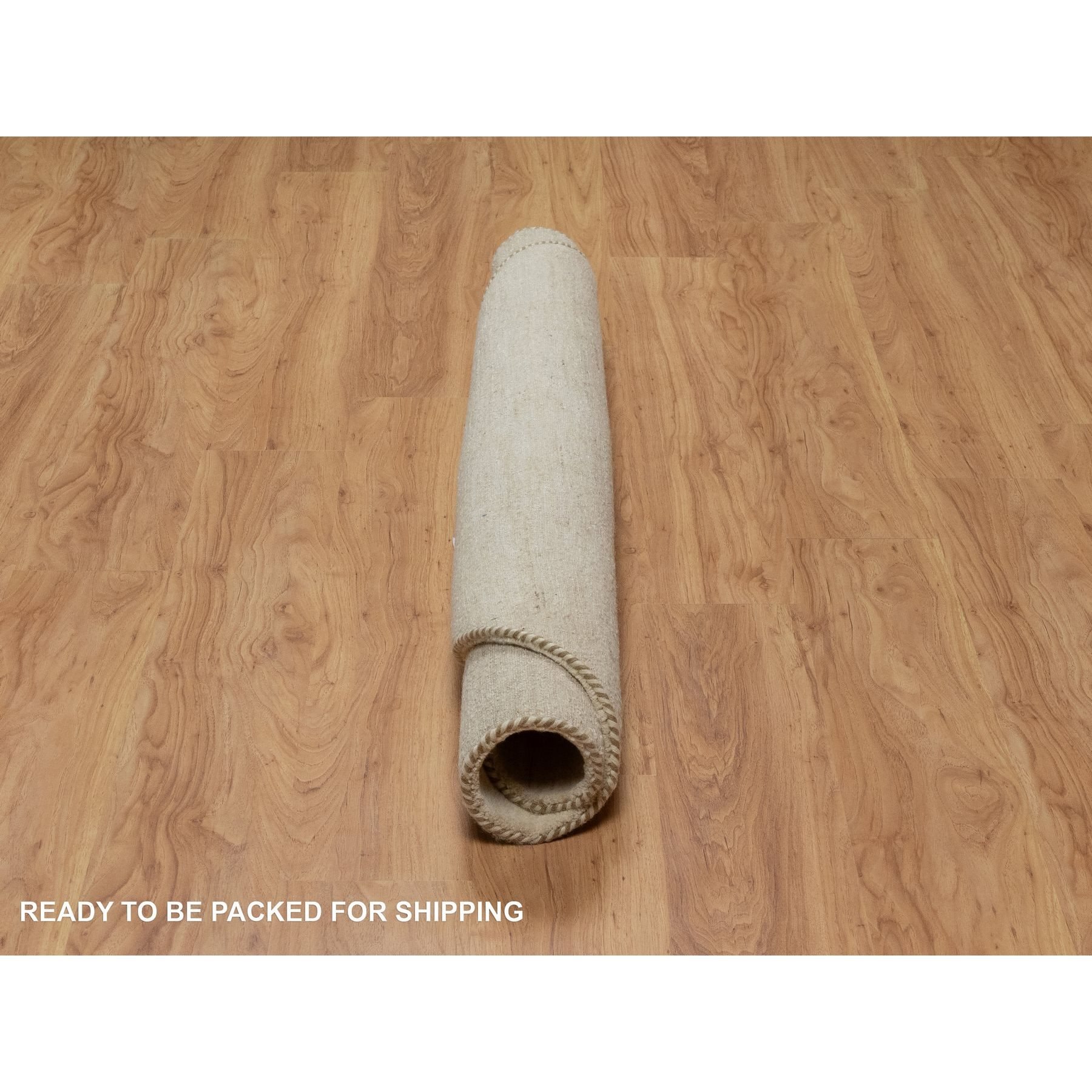 5'x5' Linen White, Modern, Plain Design, Lori Buft Gabbeh, Thick and Plush, Pure Wool, Hand Knotted, Round, Oriental Rug Sh91336