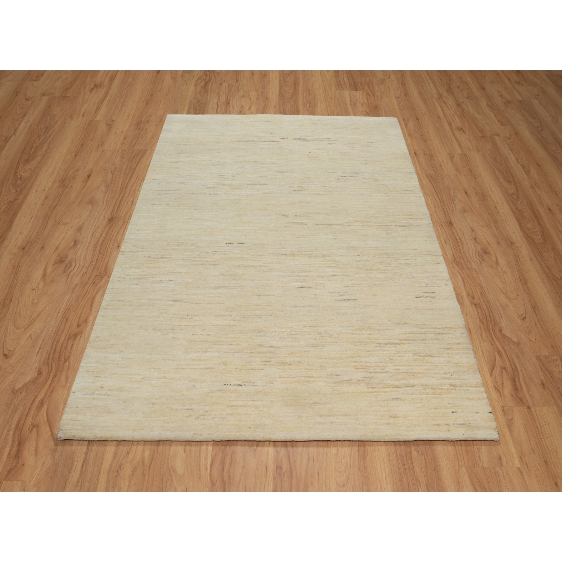 5'x6'5" Bone White, Modern, Plain Design, Lori Buft Gabbeh, Thick and Plush, Pure Wool, Hand Knotted, Oriental Rug Sh91337