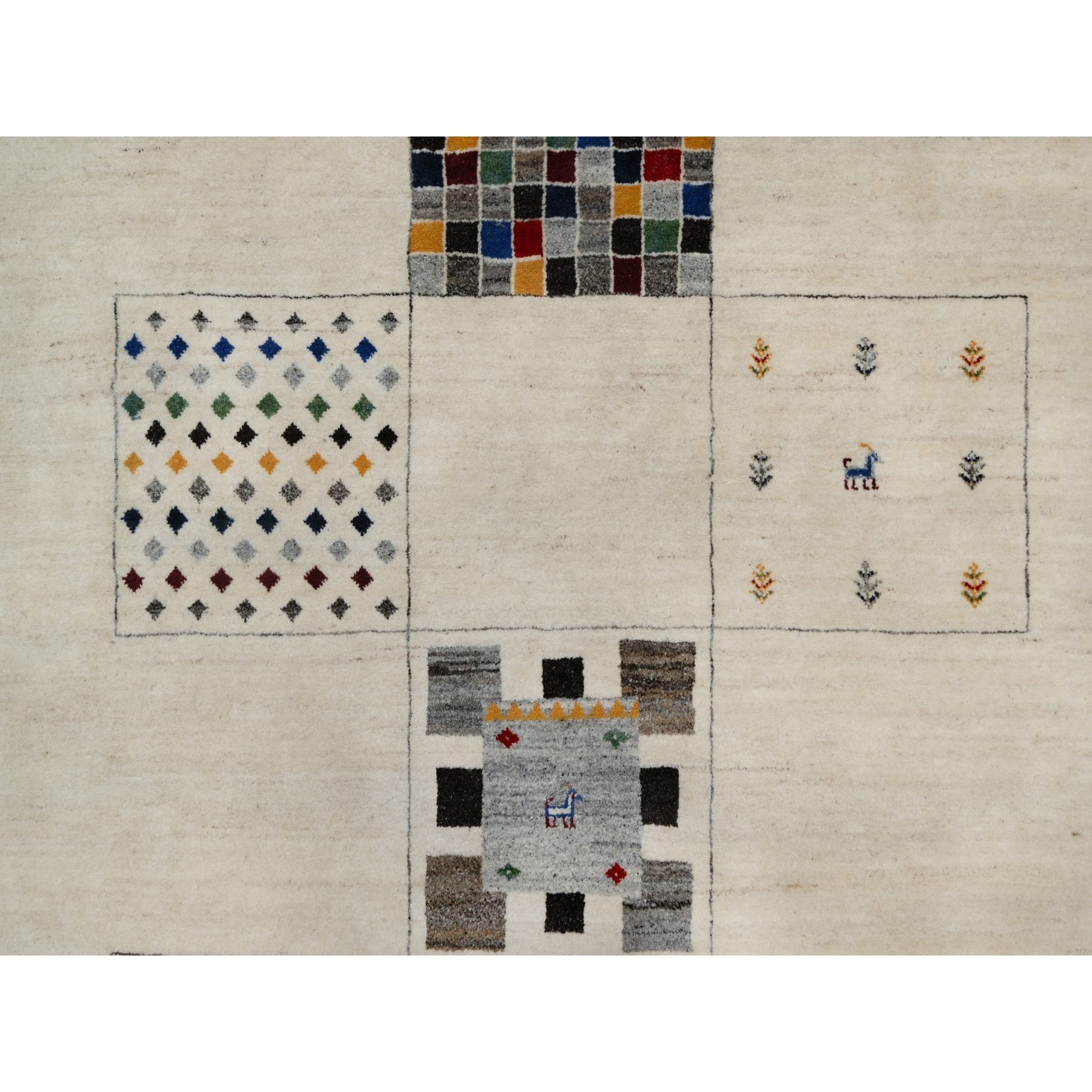 8'3"x10'2" Seedpearl White, Modern, Soft Wool, Hand Knotted, Small Animal Figurines, Lori Buft Gabbeh, Thick and Plush, Oriental Rug Sh91338