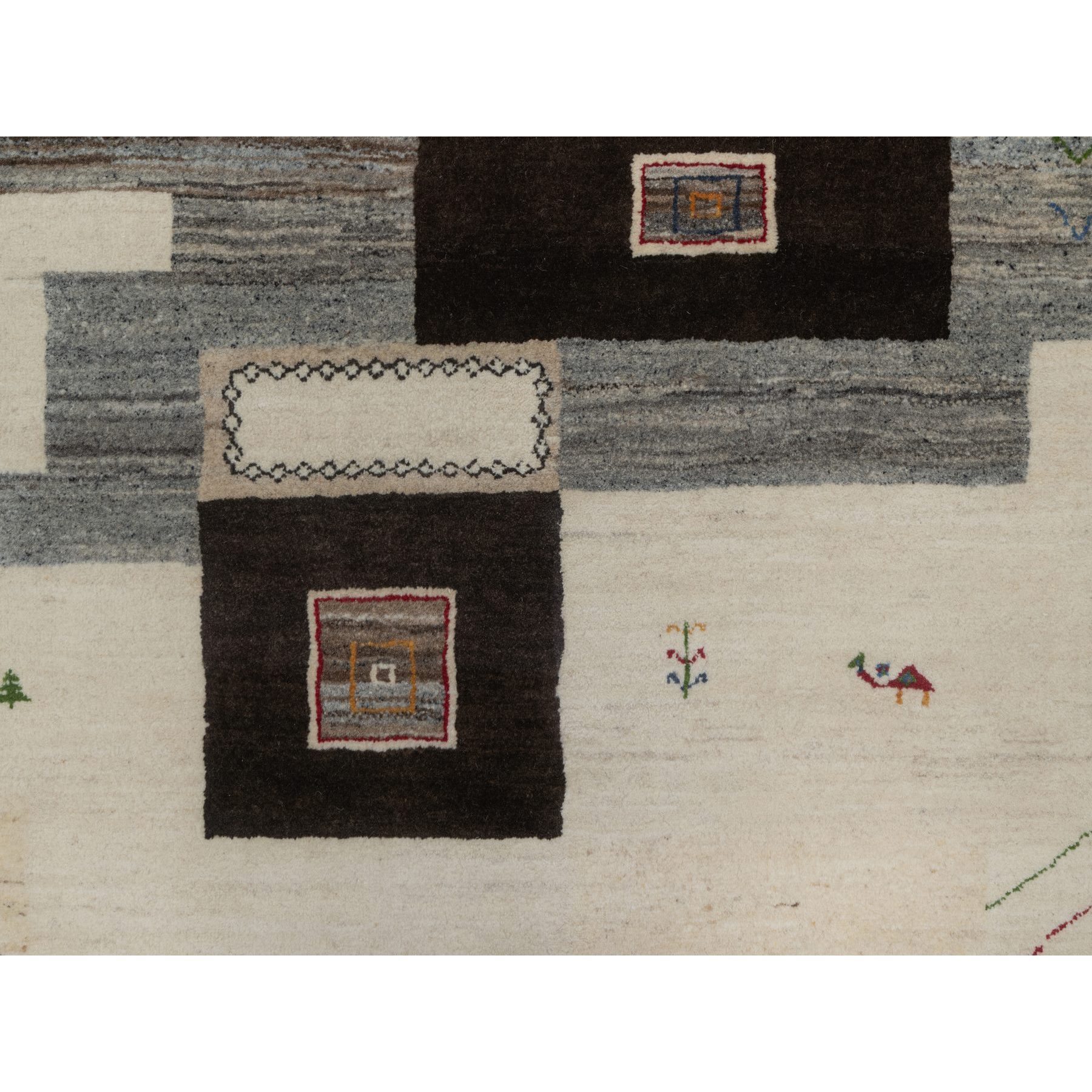 7'9"x9'9" Swan White, Modern, Lori Buft Gabbeh with Small Animal Figurines, Thick and Plush, Pure Wool, Hand Knotted, Oriental Rug Sh91339