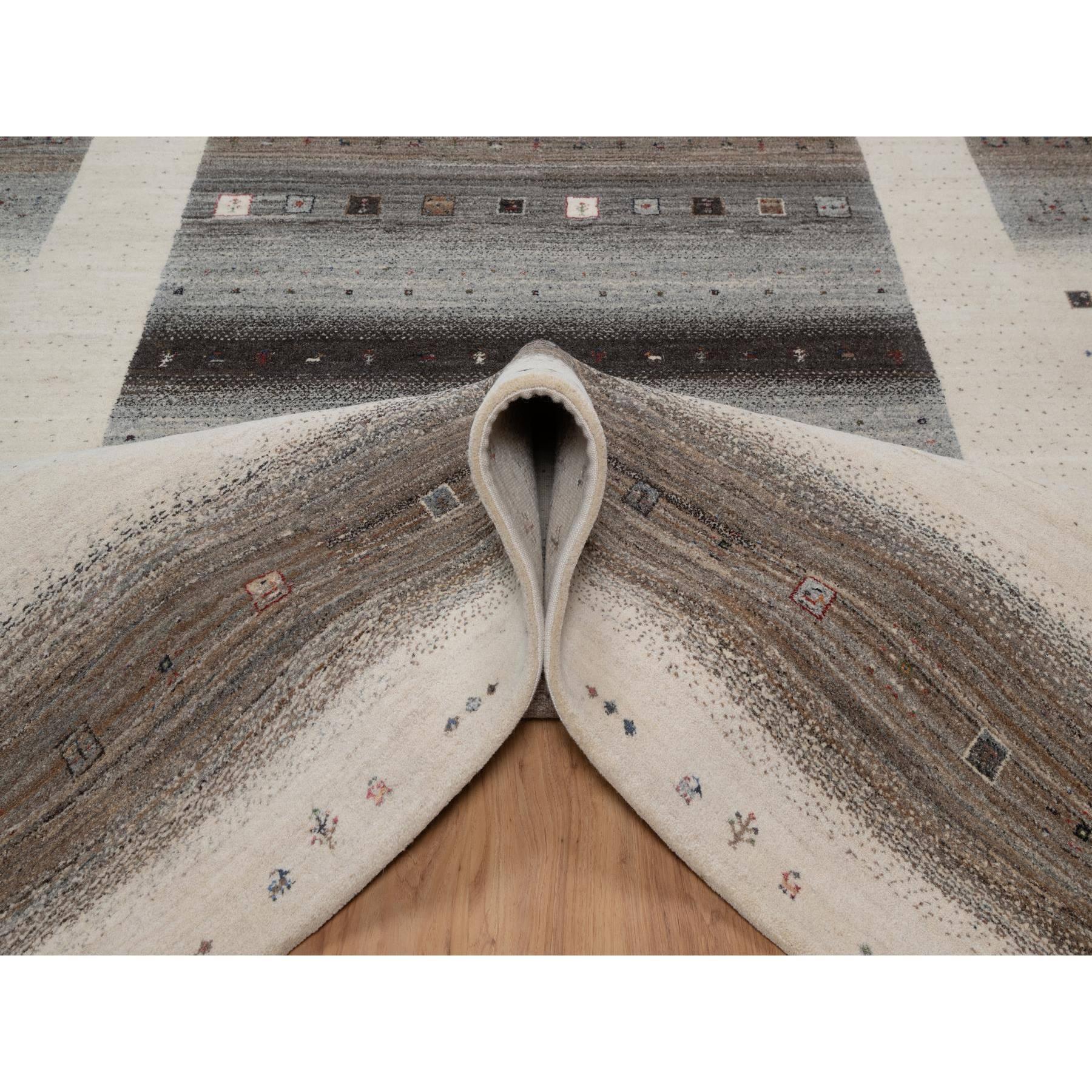 8'2"x10' Vanilla Ice White, Hand Knotted, Lori Buft Gabbeh with Small Animal and Human Figurines, Thick and Plush, Modern, Pure Wool, Oriental Rug Sh91340