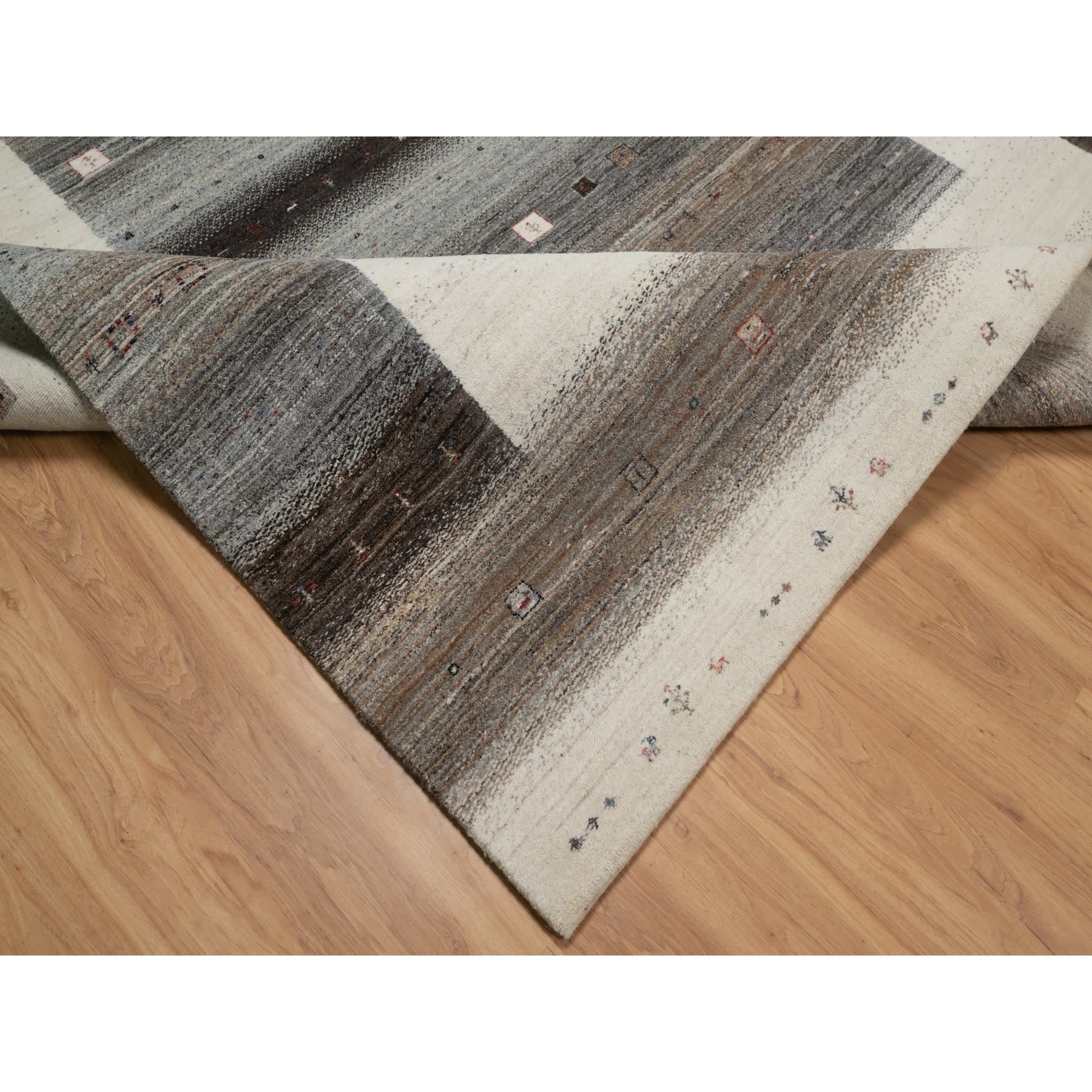8'2"x10' Vanilla Ice White, Hand Knotted, Lori Buft Gabbeh with Small Animal and Human Figurines, Thick and Plush, Modern, Pure Wool, Oriental Rug Sh91340