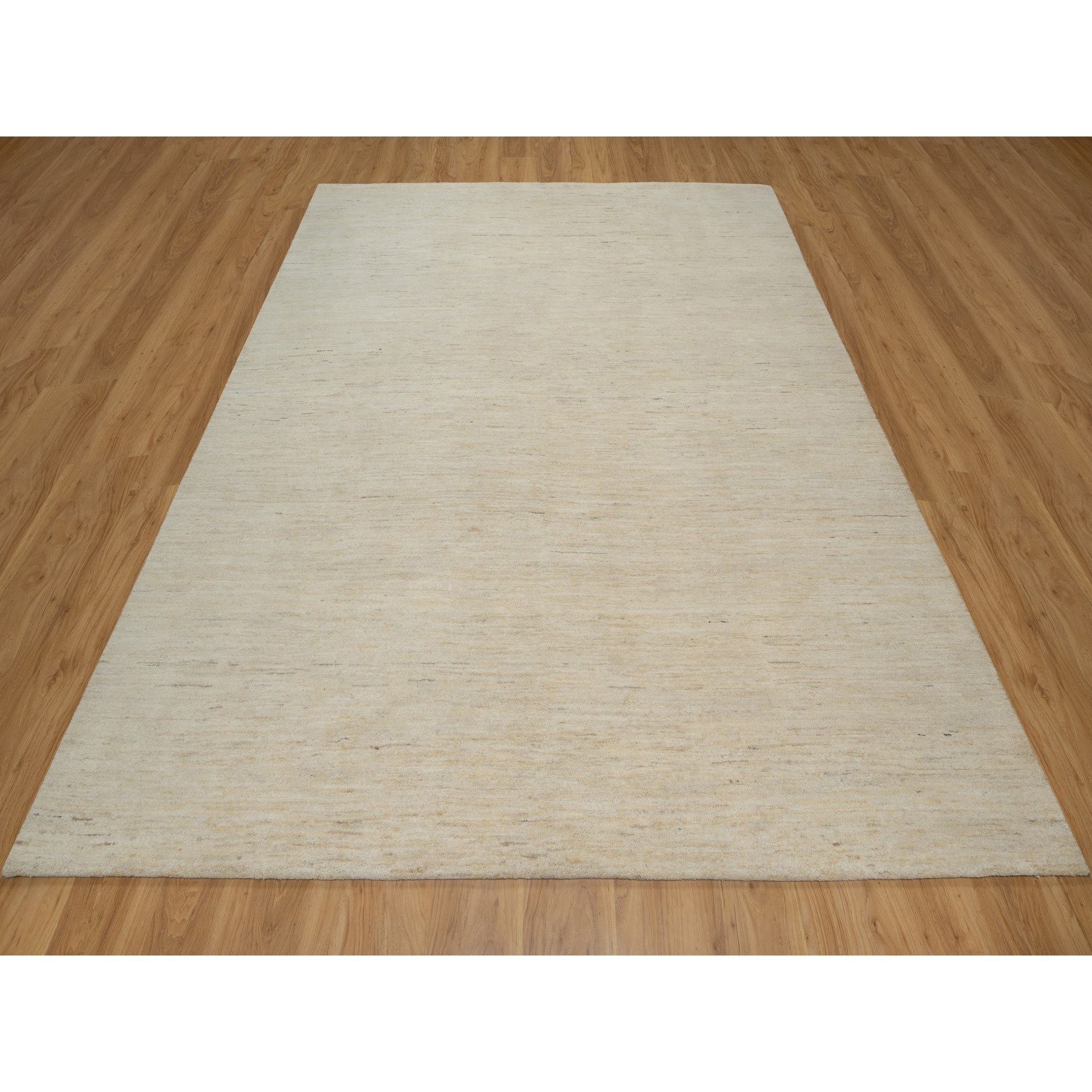 7'9"x9'8" Bone White, Pure Wool, Lori Buft Gabbeh, Modern, Plain Design, Thick and Plush, Hand Knotted, Oriental Rug Sh91341