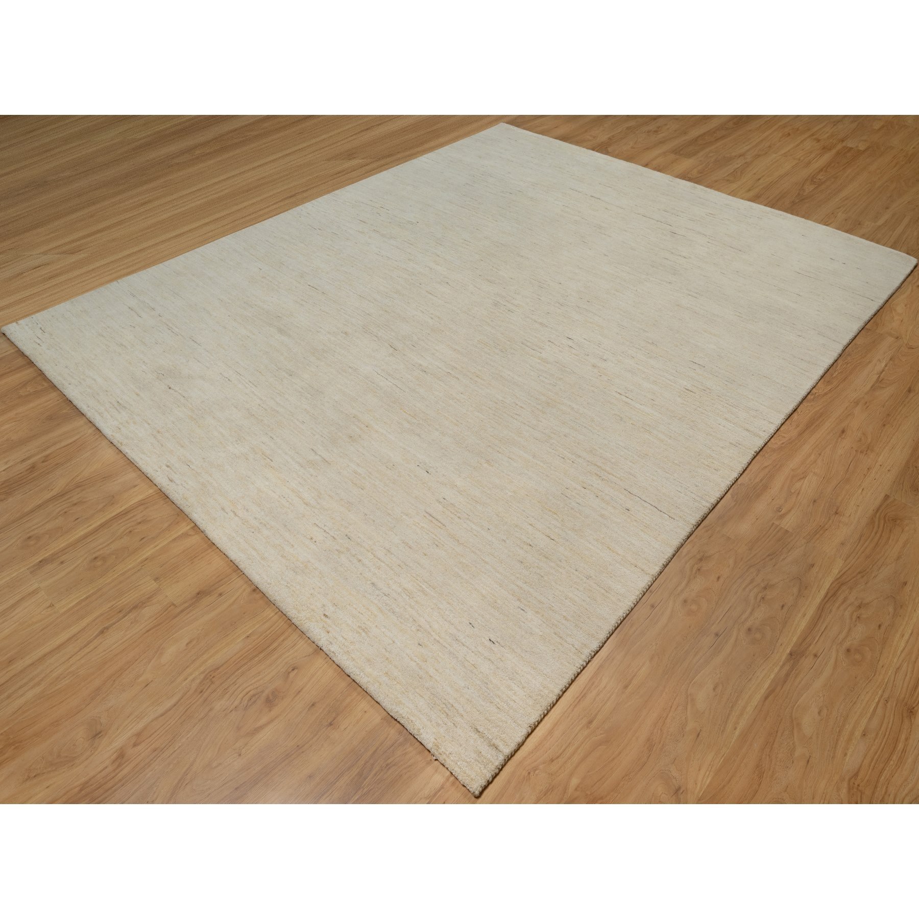 7'9"x9'8" Bone White, Pure Wool, Lori Buft Gabbeh, Modern, Plain Design, Thick and Plush, Hand Knotted, Oriental Rug Sh91341