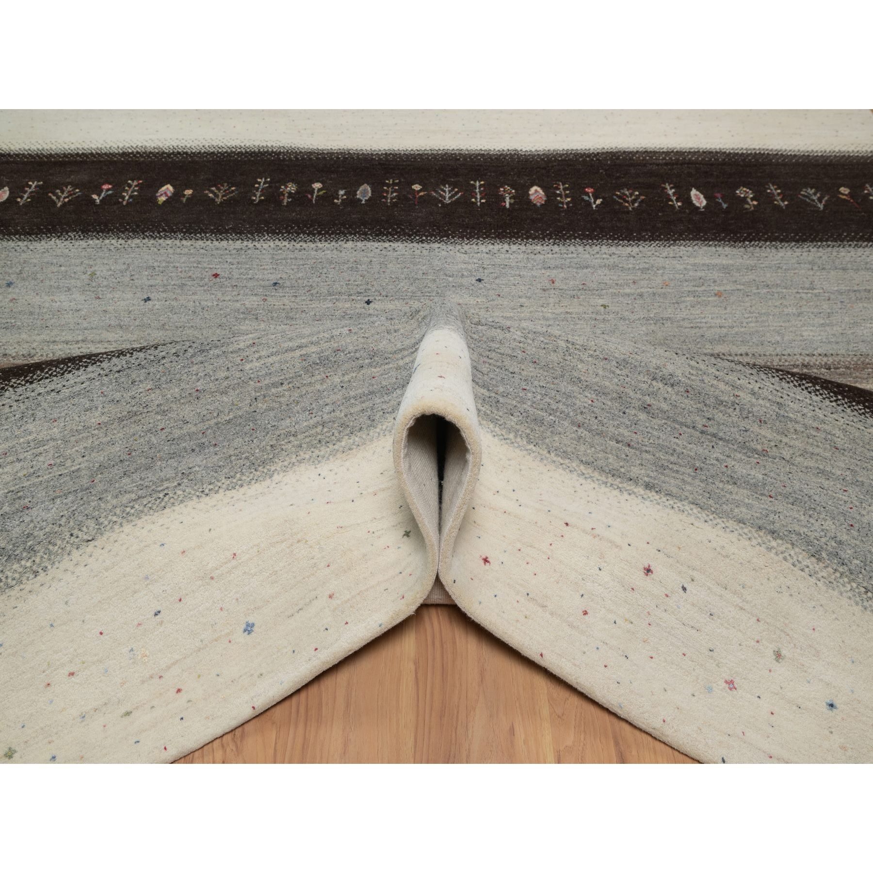 8'10"x12'1" Swan White, Modern, Lori Buft Gabbeh with Small Tree Figurines, Hand Knotted, Thick and Plush, Pure Wool, Oriental Rug Sh91343
