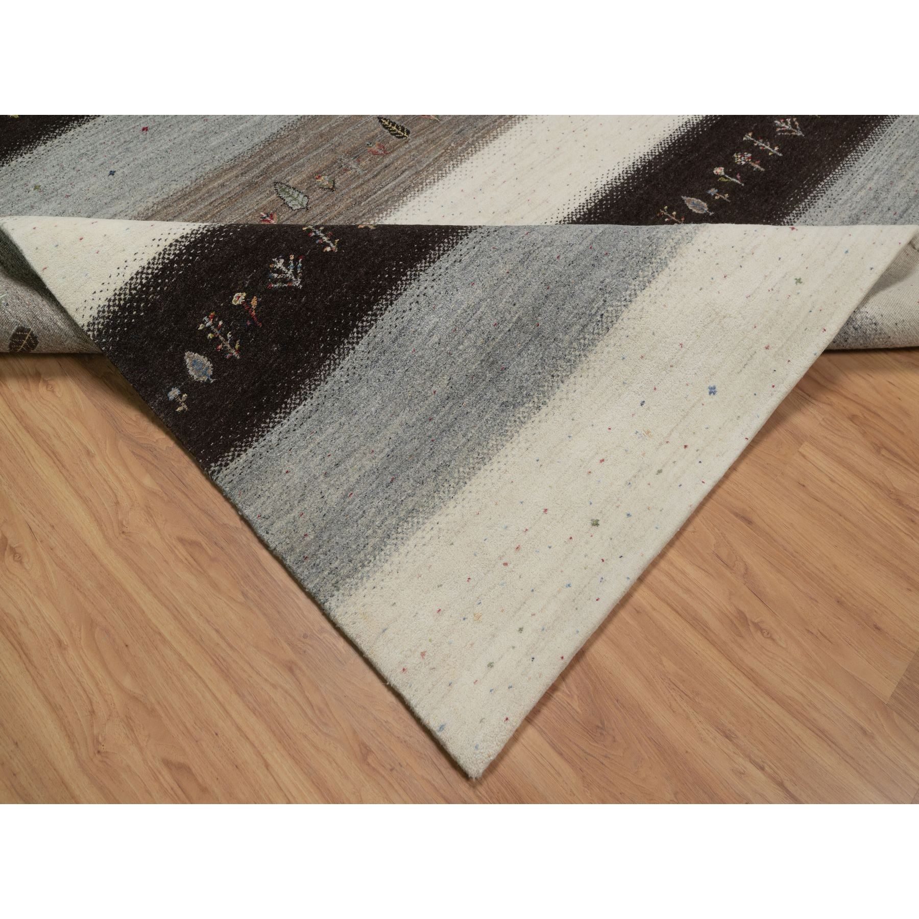 8'10"x12'1" Swan White, Modern, Lori Buft Gabbeh with Small Tree Figurines, Hand Knotted, Thick and Plush, Pure Wool, Oriental Rug Sh91343