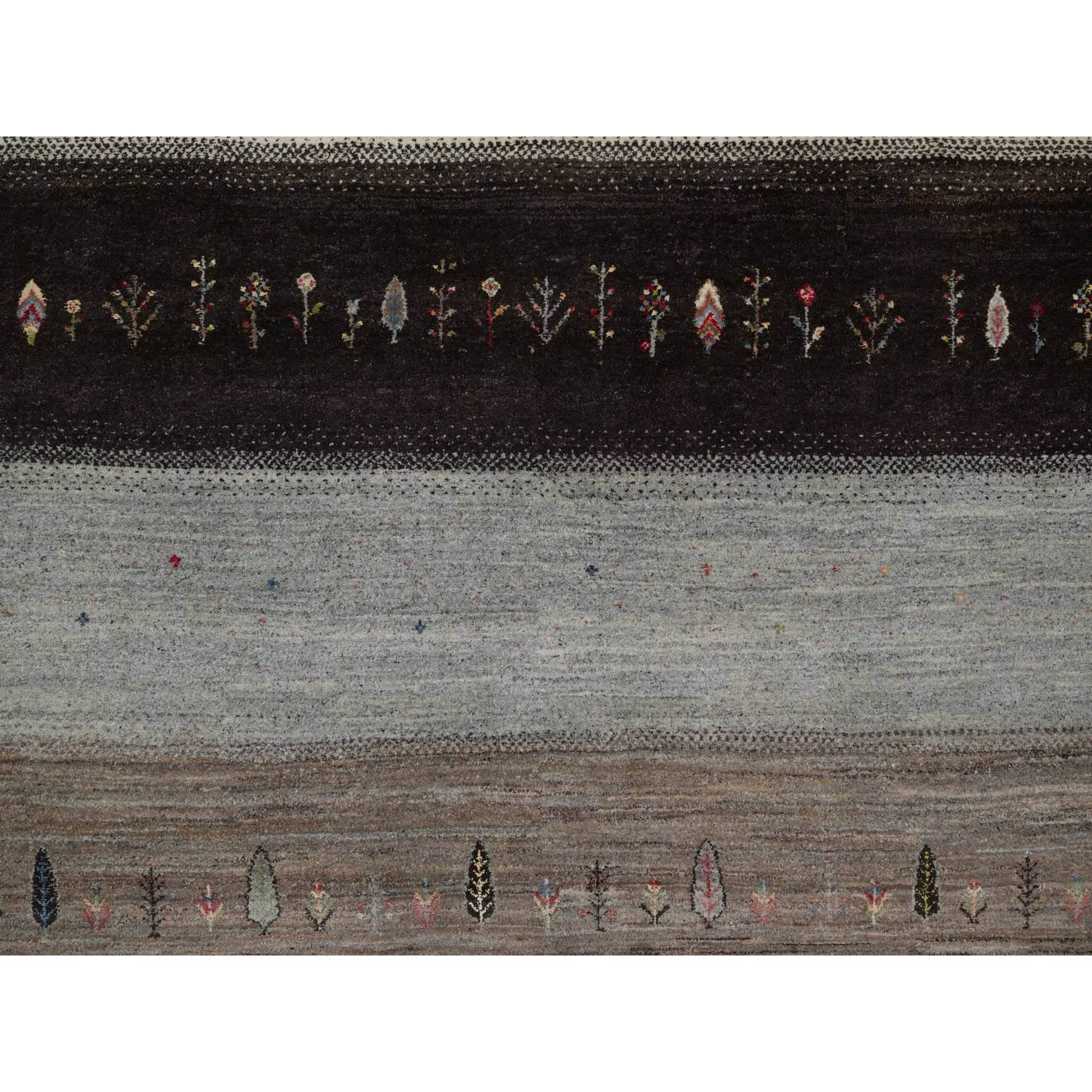 8'10"x12'1" Swan White, Modern, Lori Buft Gabbeh with Small Tree Figurines, Hand Knotted, Thick and Plush, Pure Wool, Oriental Rug Sh91343