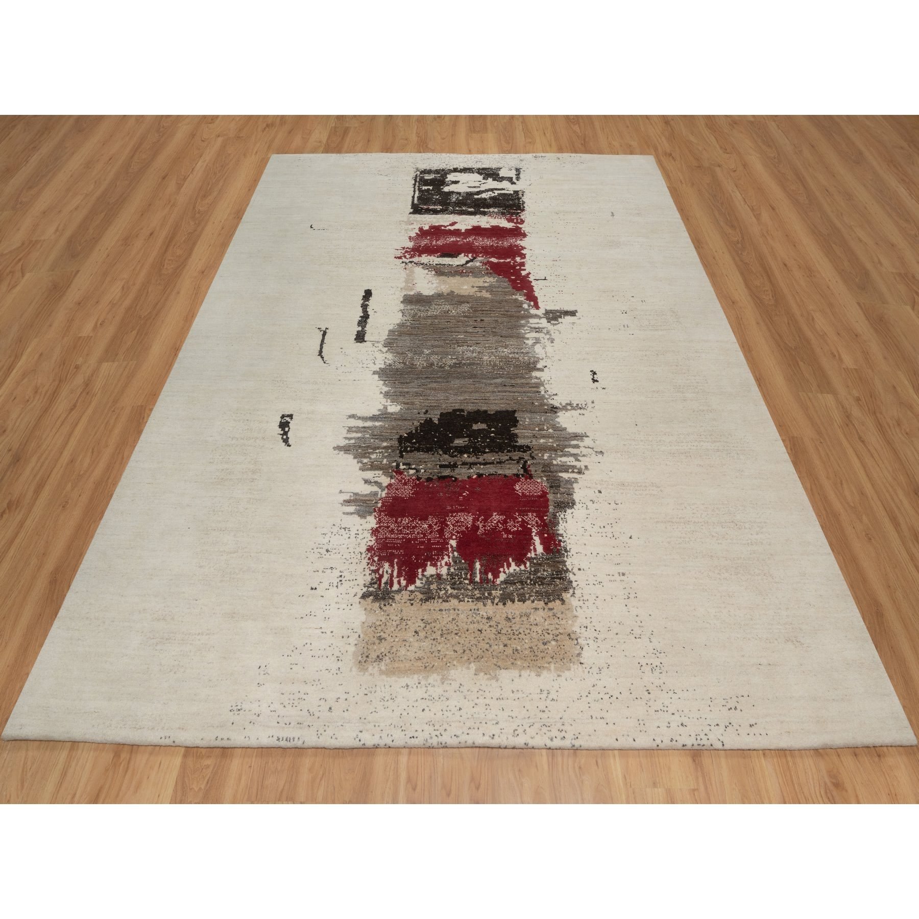 8'2"x10' Chiffon White, Lori Buft Gabbeh with Avant Garde Design, Thick and Plush, Soft Pile, 100% Wool, Hand Knotted, Oriental Rug Sh91344