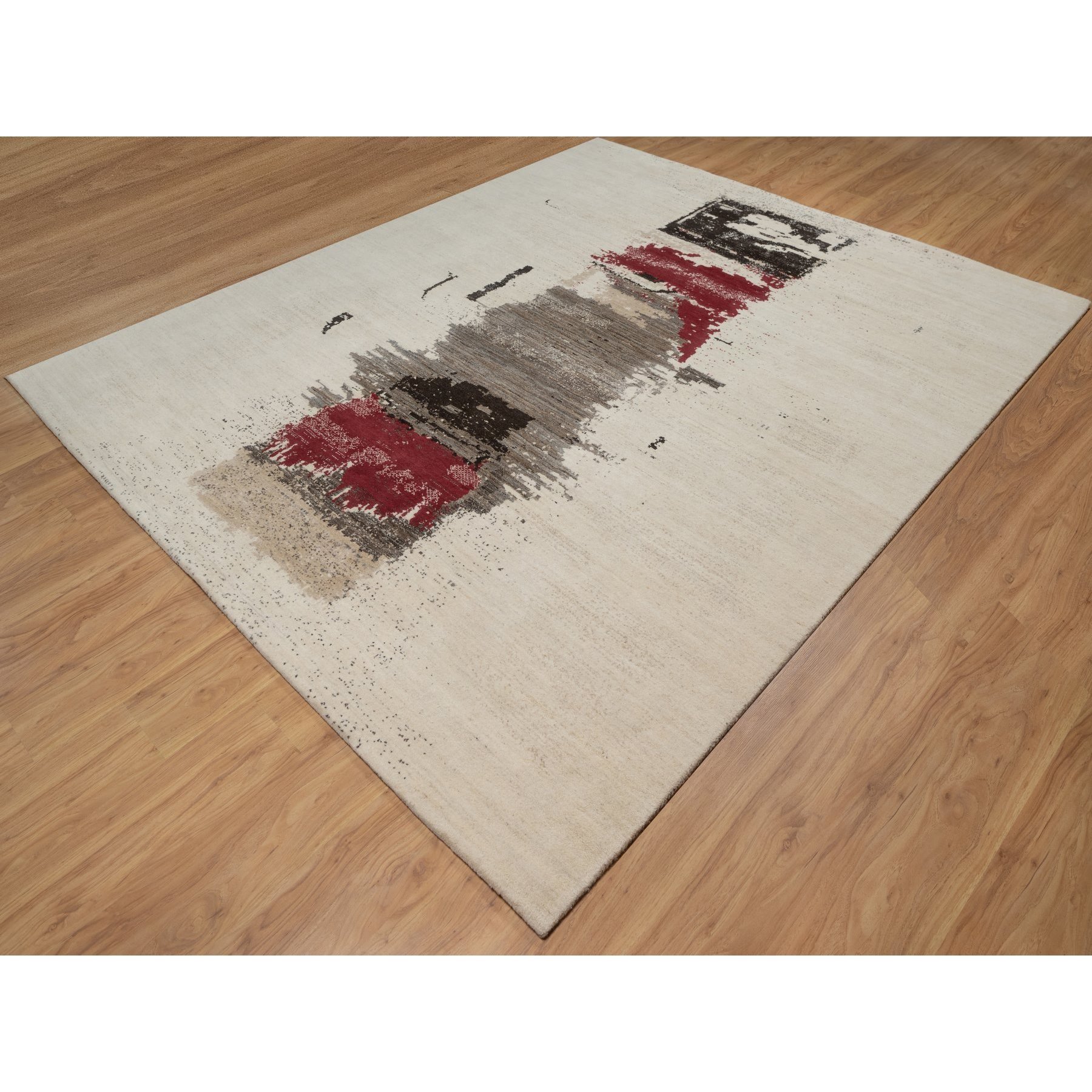 8'2"x10' Chiffon White, Lori Buft Gabbeh with Avant Garde Design, Thick and Plush, Soft Pile, 100% Wool, Hand Knotted, Oriental Rug Sh91344
