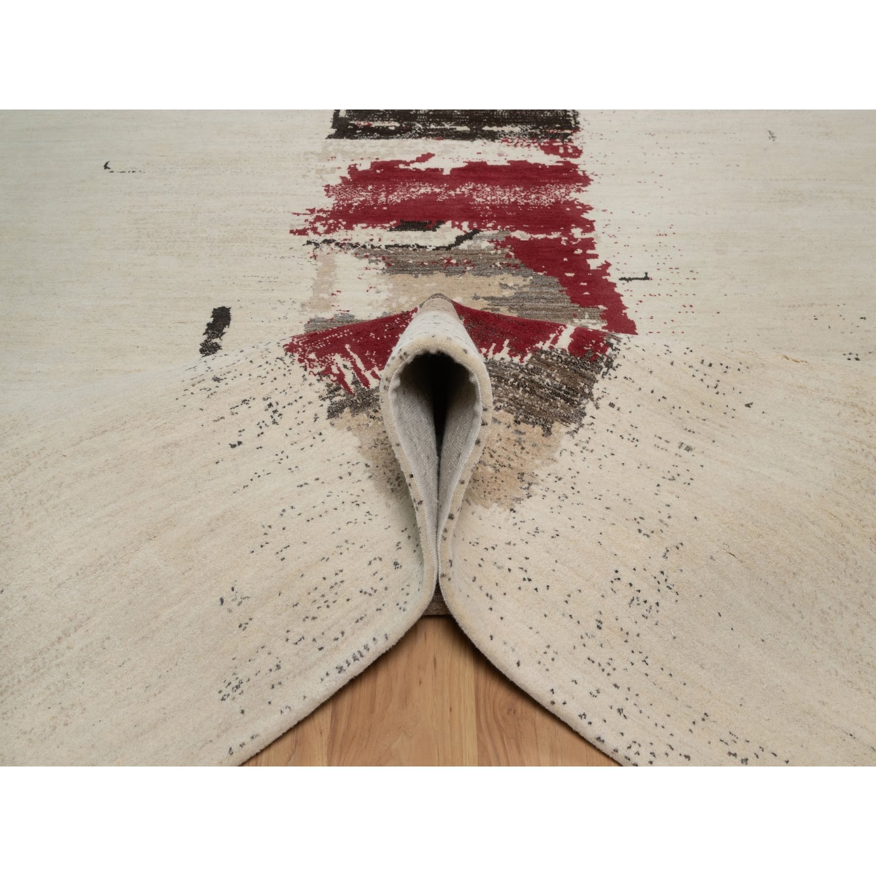 8'2"x10' Chiffon White, Lori Buft Gabbeh with Avant Garde Design, Thick and Plush, Soft Pile, 100% Wool, Hand Knotted, Oriental Rug Sh91344