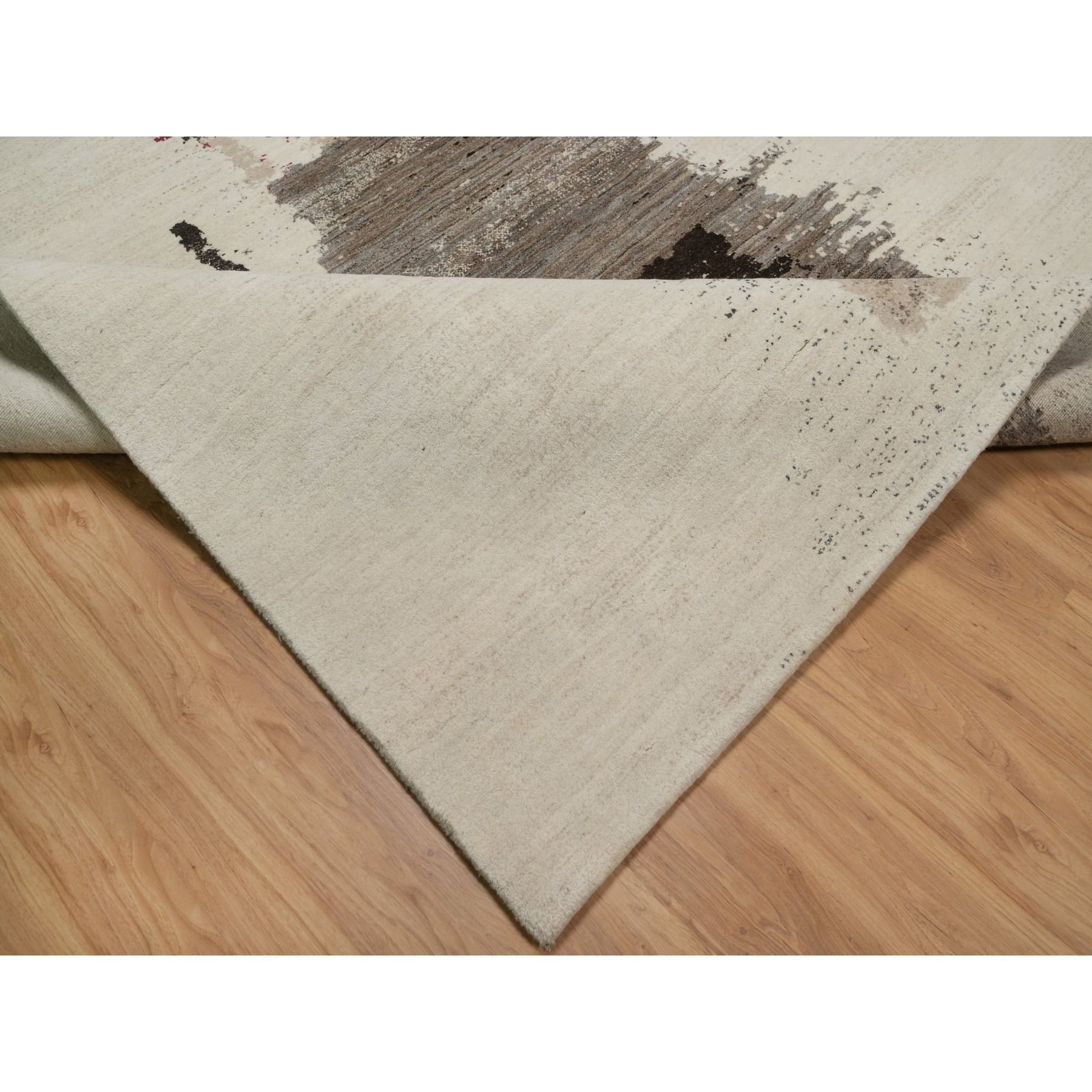 8'2"x10' Chiffon White, Lori Buft Gabbeh with Avant Garde Design, Thick and Plush, Soft Pile, 100% Wool, Hand Knotted, Oriental Rug Sh91344