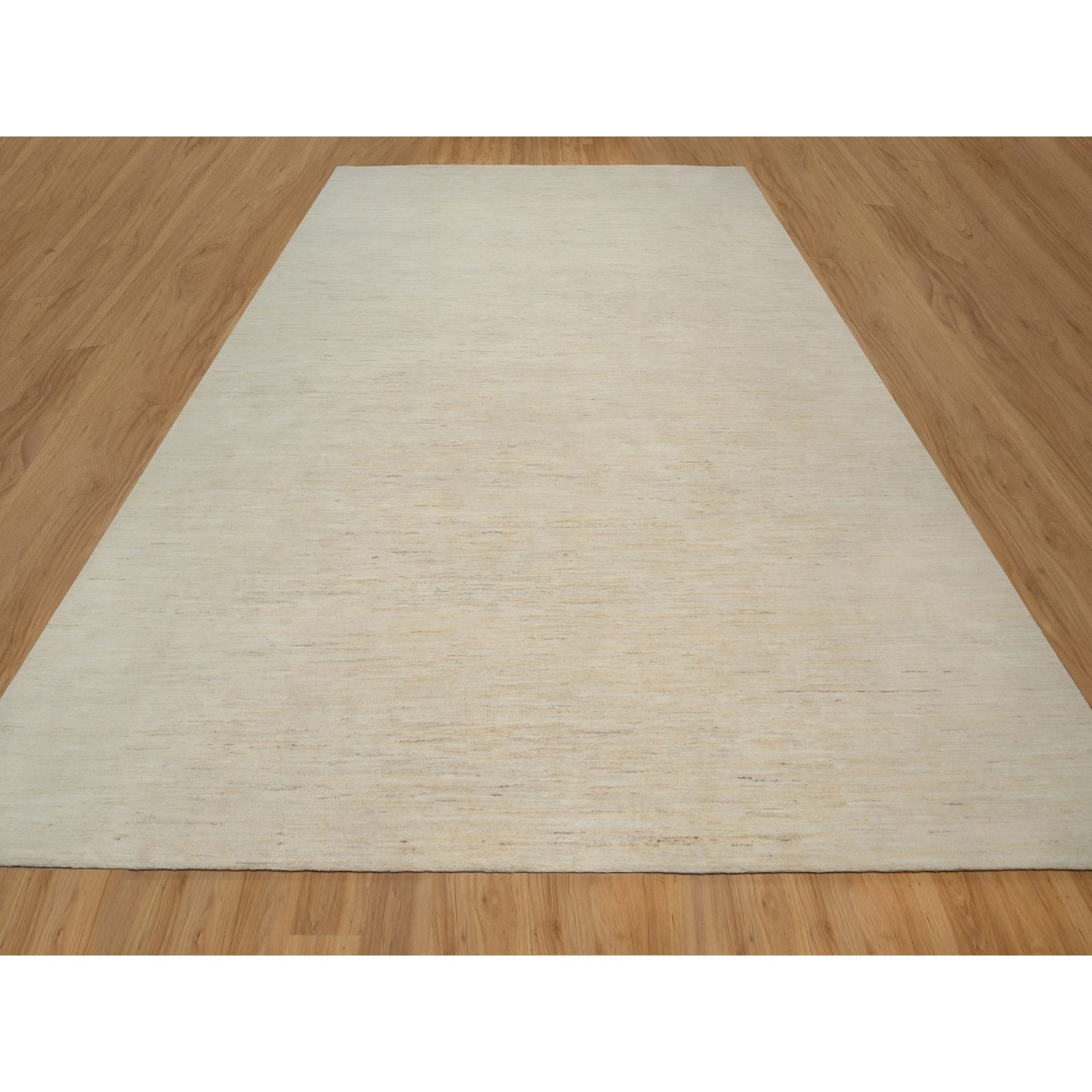 12'x15'2" Linen White, Modern, Plain Design, Lori Buft Gabbeh, Thick and Plush, Pure Wool, Hand Knotted, Oversized, Oriental Rug Sh91349