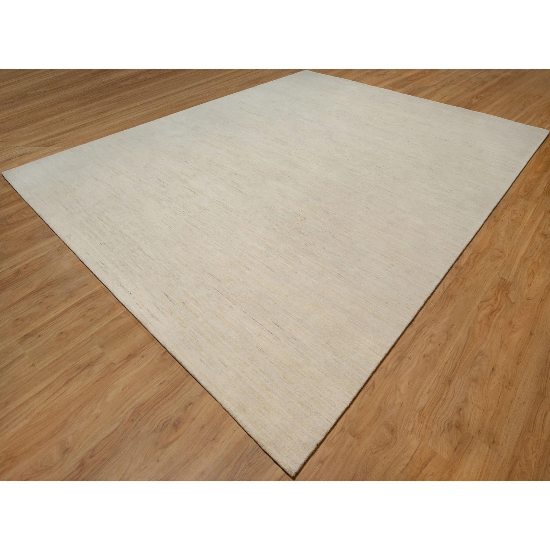 12'x15'2" Linen White, Modern, Plain Design, Lori Buft Gabbeh, Thick and Plush, Pure Wool, Hand Knotted, Oversized, Oriental Rug Sh91349