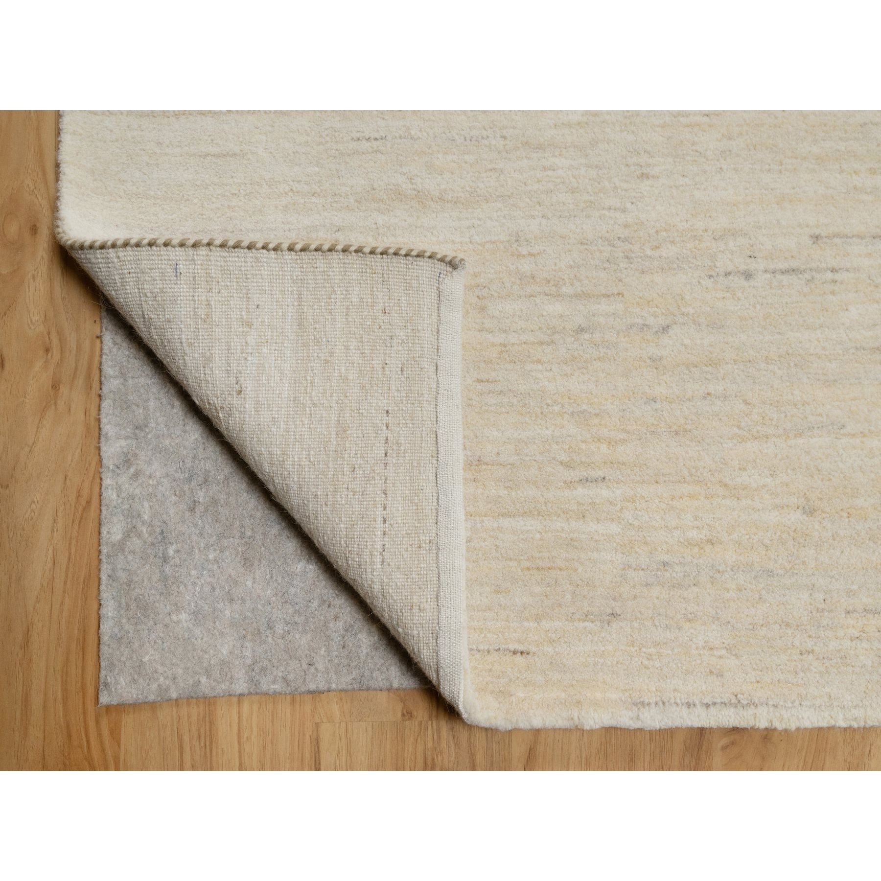 12'x15'2" Linen White, Modern, Plain Design, Lori Buft Gabbeh, Thick and Plush, Pure Wool, Hand Knotted, Oversized, Oriental Rug Sh91349