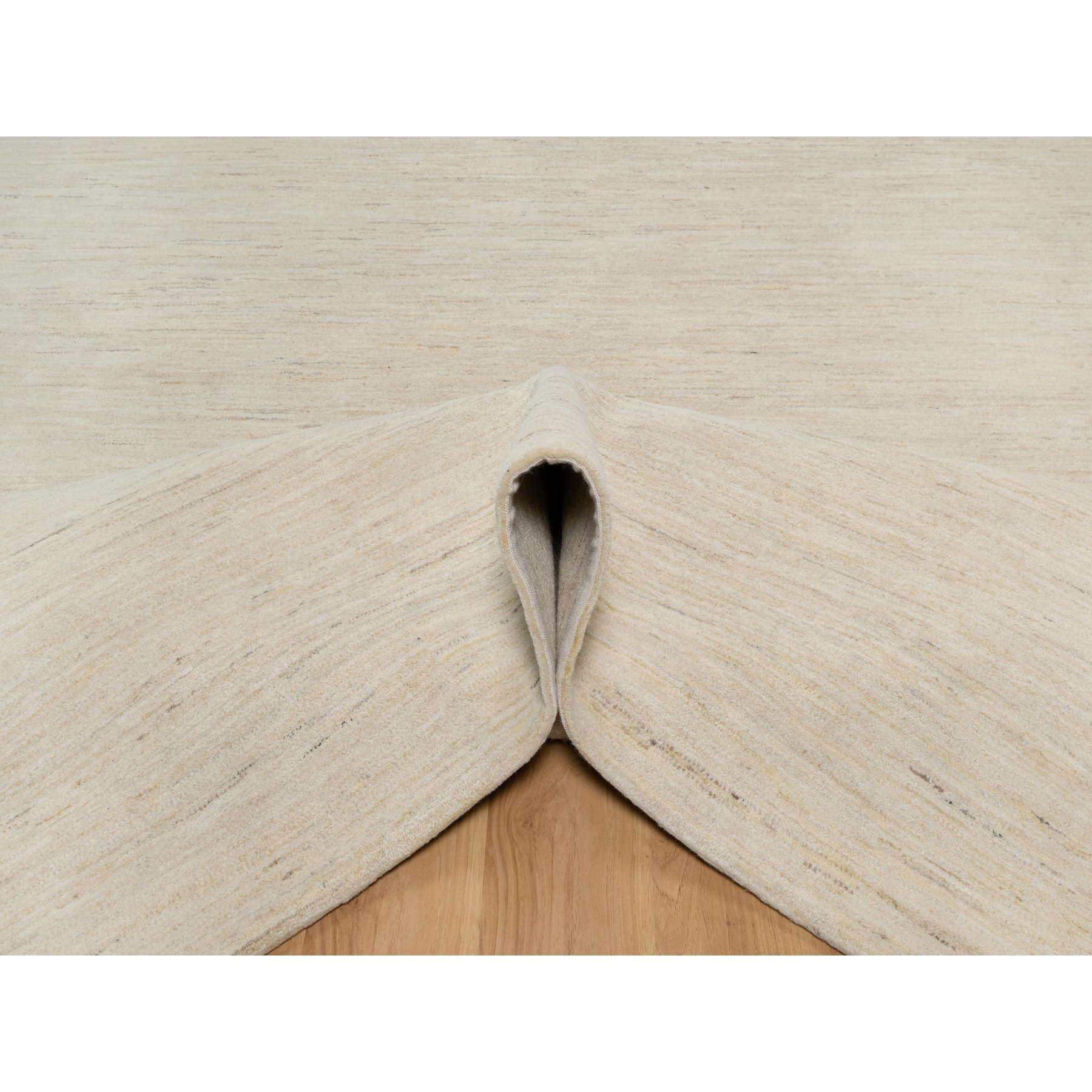 12'x15'2" Linen White, Modern, Plain Design, Lori Buft Gabbeh, Thick and Plush, Pure Wool, Hand Knotted, Oversized, Oriental Rug Sh91349