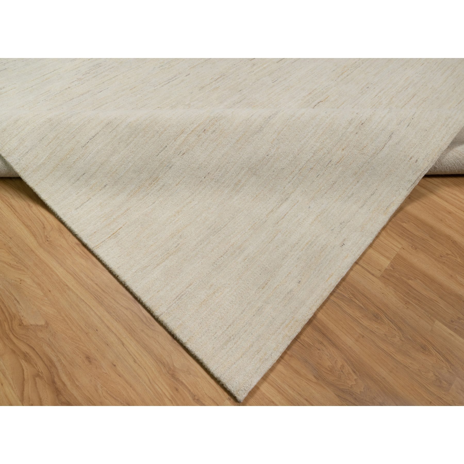 12'x15'2" Linen White, Modern, Plain Design, Lori Buft Gabbeh, Thick and Plush, Pure Wool, Hand Knotted, Oversized, Oriental Rug Sh91349