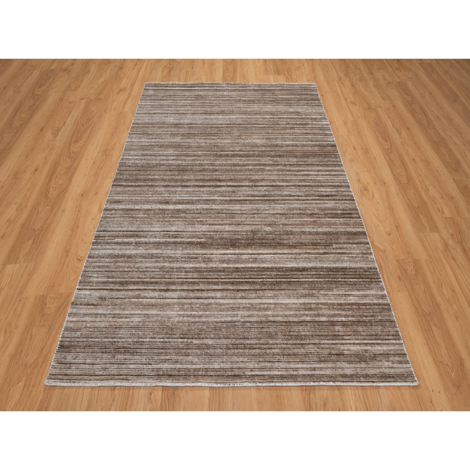 5'1"x8'1" Chocolate Brown, Thick and Plush, Variegated Textured Modern Design, Pure Wool, Hand Loomed, Oriental Rug Sh91351